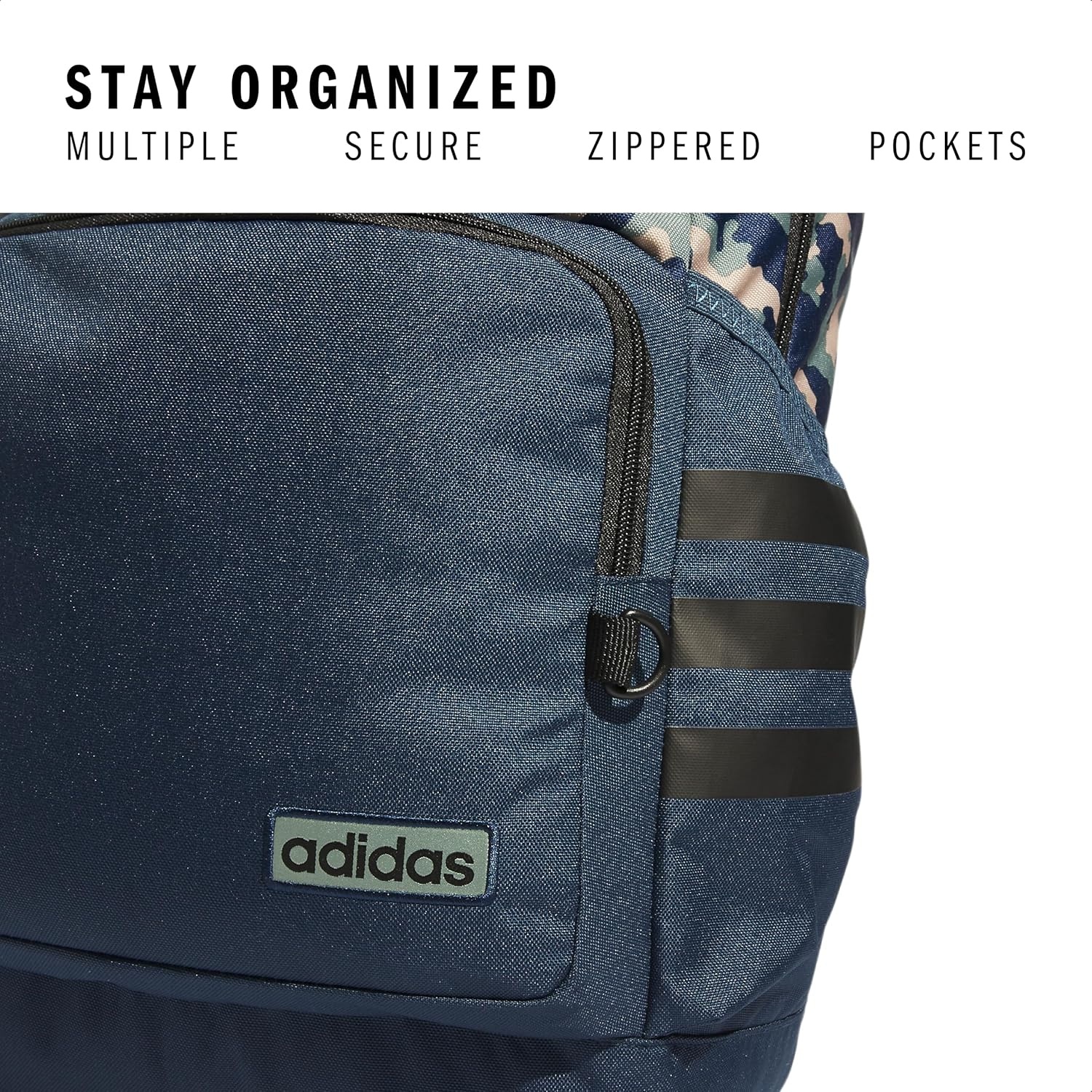 image:imageadidas Classic 3Stripe Backpack for Laptop School and Travel 28LEssential Camo Crew Navysilver GreenCrew NavyBlack40