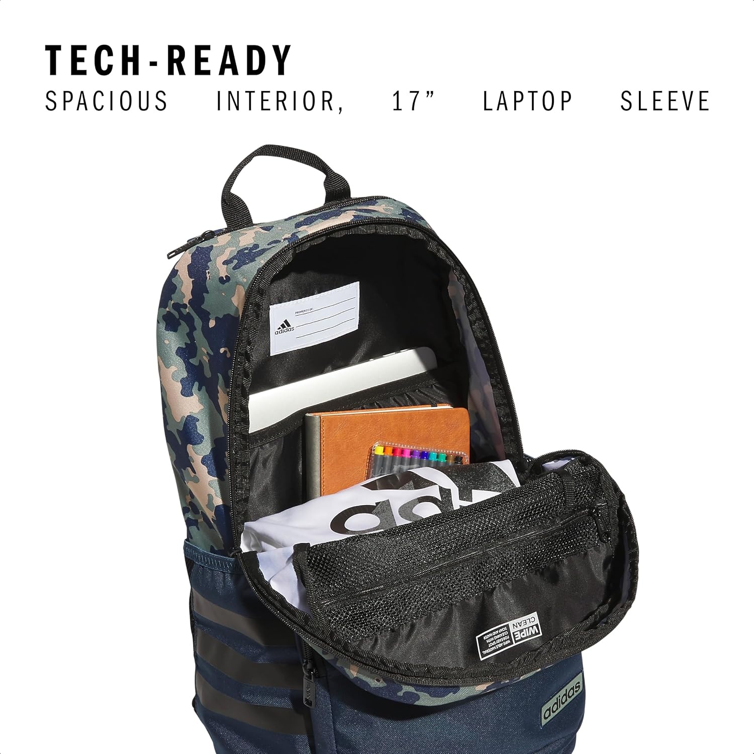 image:imageadidas Classic 3Stripe Backpack for Laptop School and Travel 28LEssential Camo Crew Navysilver GreenCrew NavyBlack40