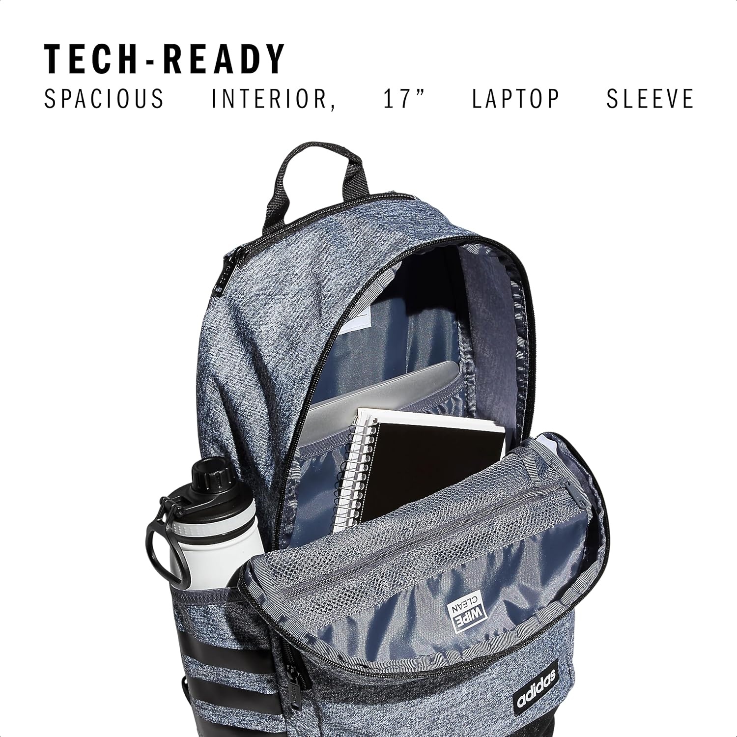 image:imageadidas Classic 3Stripe Backpack for Laptop School and Travel 28LJersey Onix GreyBlack40