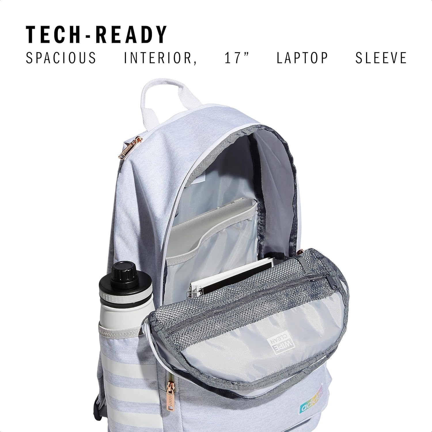 image:imageadidas Classic 3Stripe Backpack for Laptop School and Travel 28LJersey WhiteWhite Rainbow40