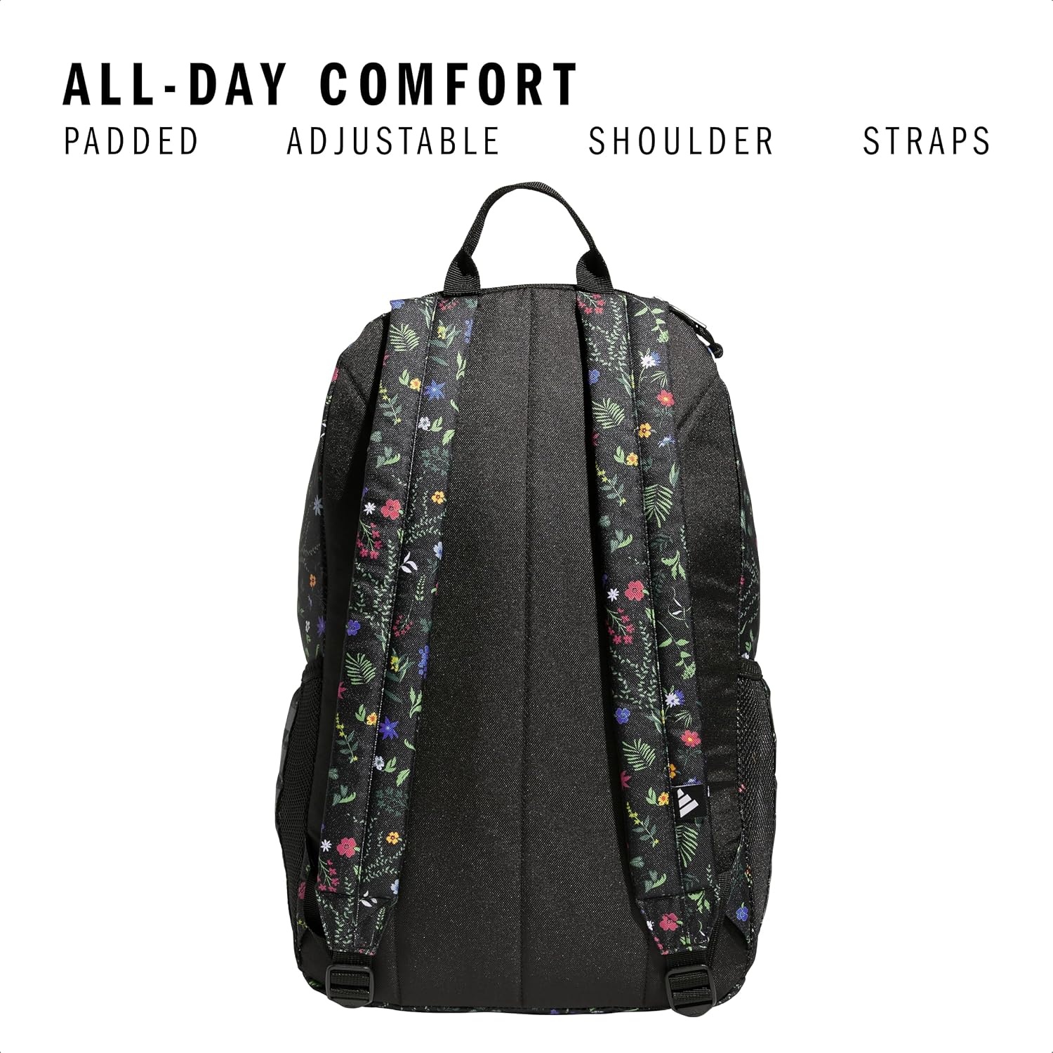 image:imageadidas Classic 3Stripe Backpack for Laptop School and Travel 28LMeadow Floral BlackBlackWhite50