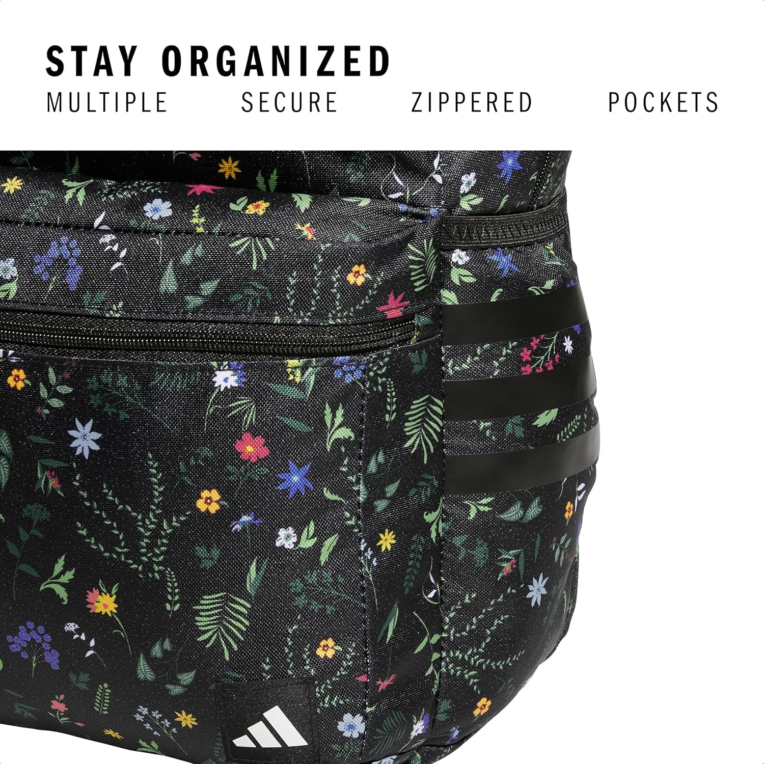 image:imageadidas Classic 3Stripe Backpack for Laptop School and Travel 28LMeadow Floral BlackBlackWhite50