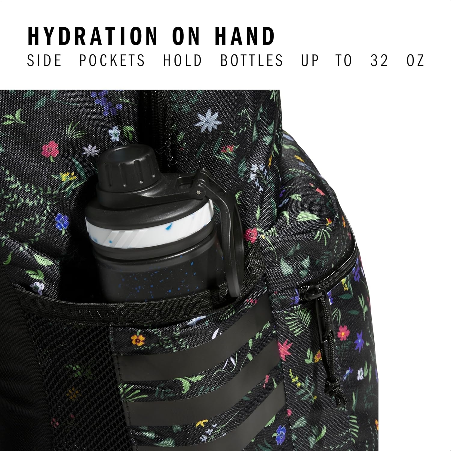 image:imageadidas Classic 3Stripe Backpack for Laptop School and Travel 28LMeadow Floral BlackBlackWhite50