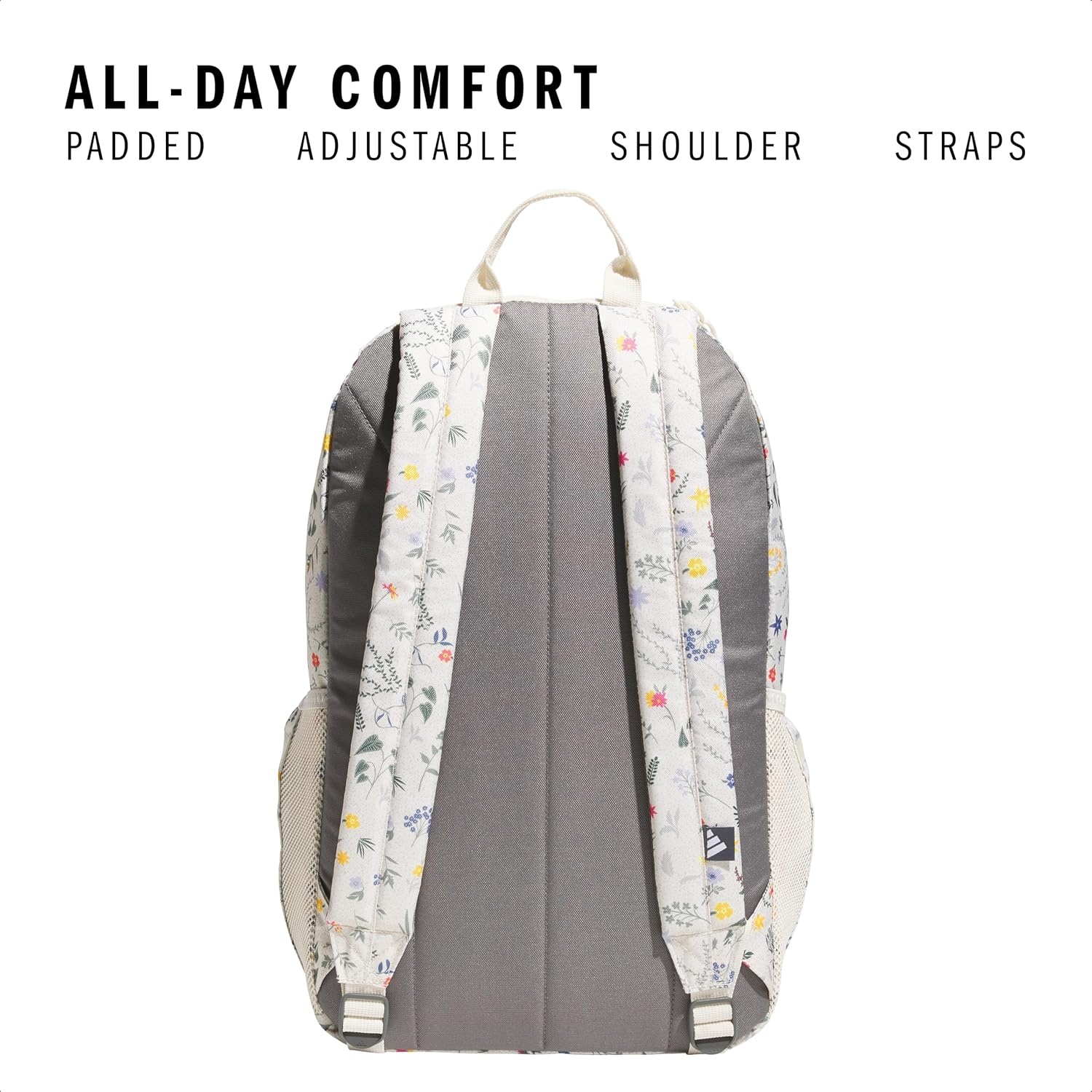 image:imageadidas Classic 3Stripe Backpack for Laptop School and Travel 28LMeadow Floral Wonder WhiteWonder White50