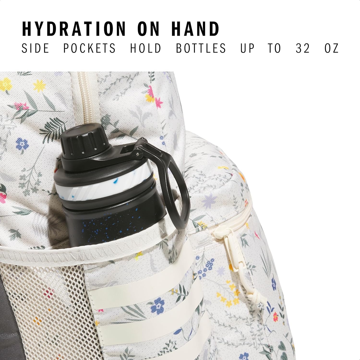 image:imageadidas Classic 3Stripe Backpack for Laptop School and Travel 28LMeadow Floral Wonder WhiteWonder White50