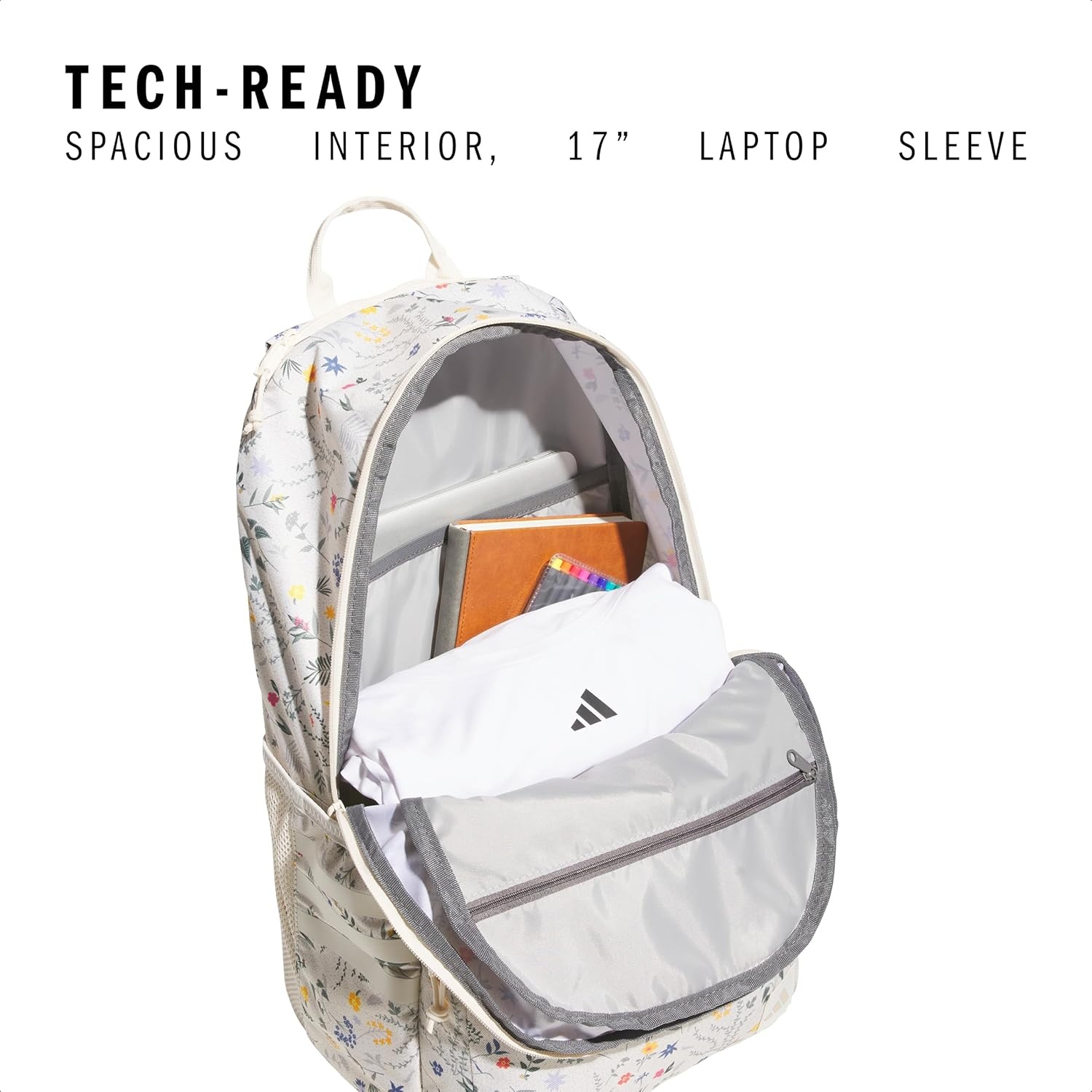 image:imageadidas Classic 3Stripe Backpack for Laptop School and Travel 28LMeadow Floral Wonder WhiteWonder White50