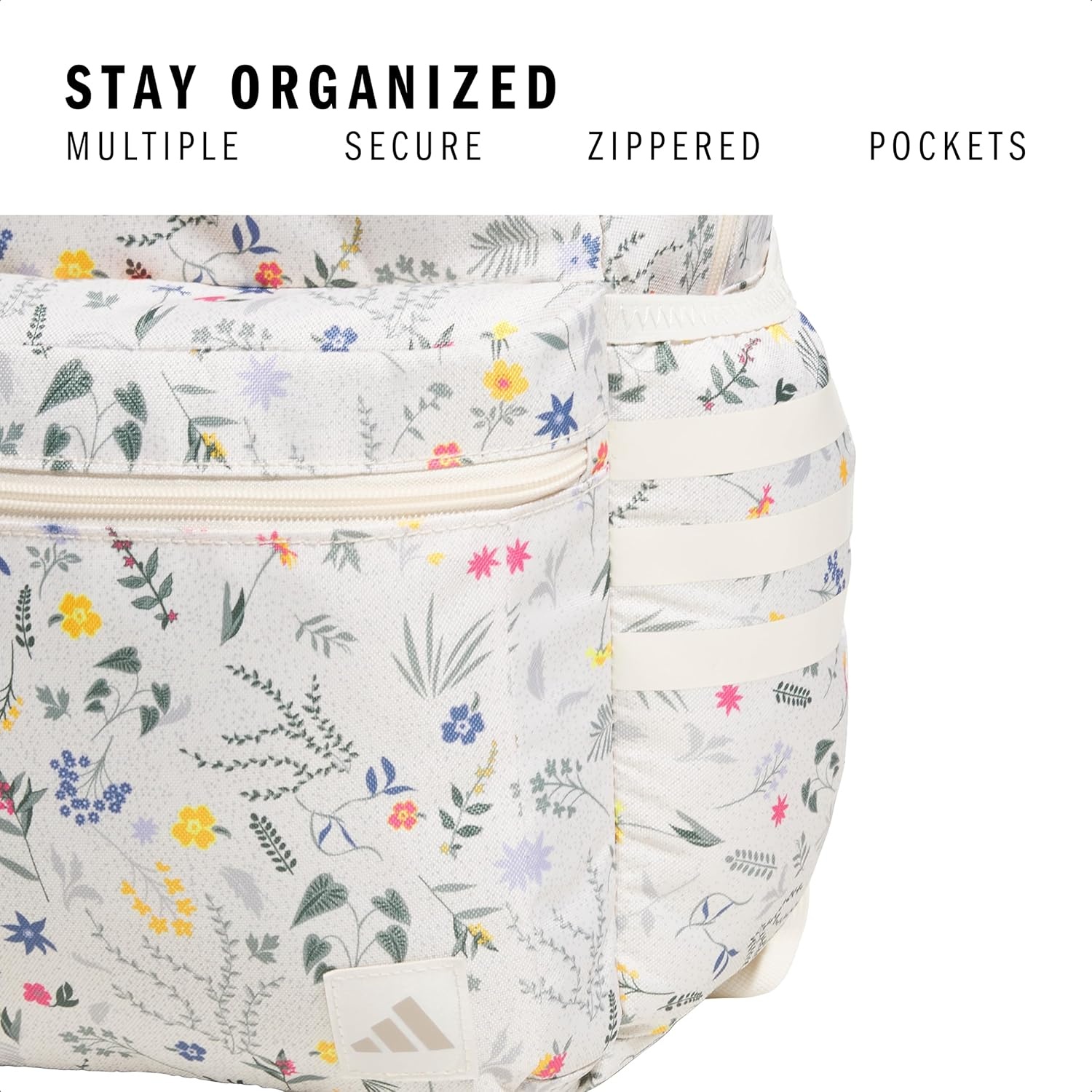 image:imageadidas Classic 3Stripe Backpack for Laptop School and Travel 28LMeadow Floral Wonder WhiteWonder White50