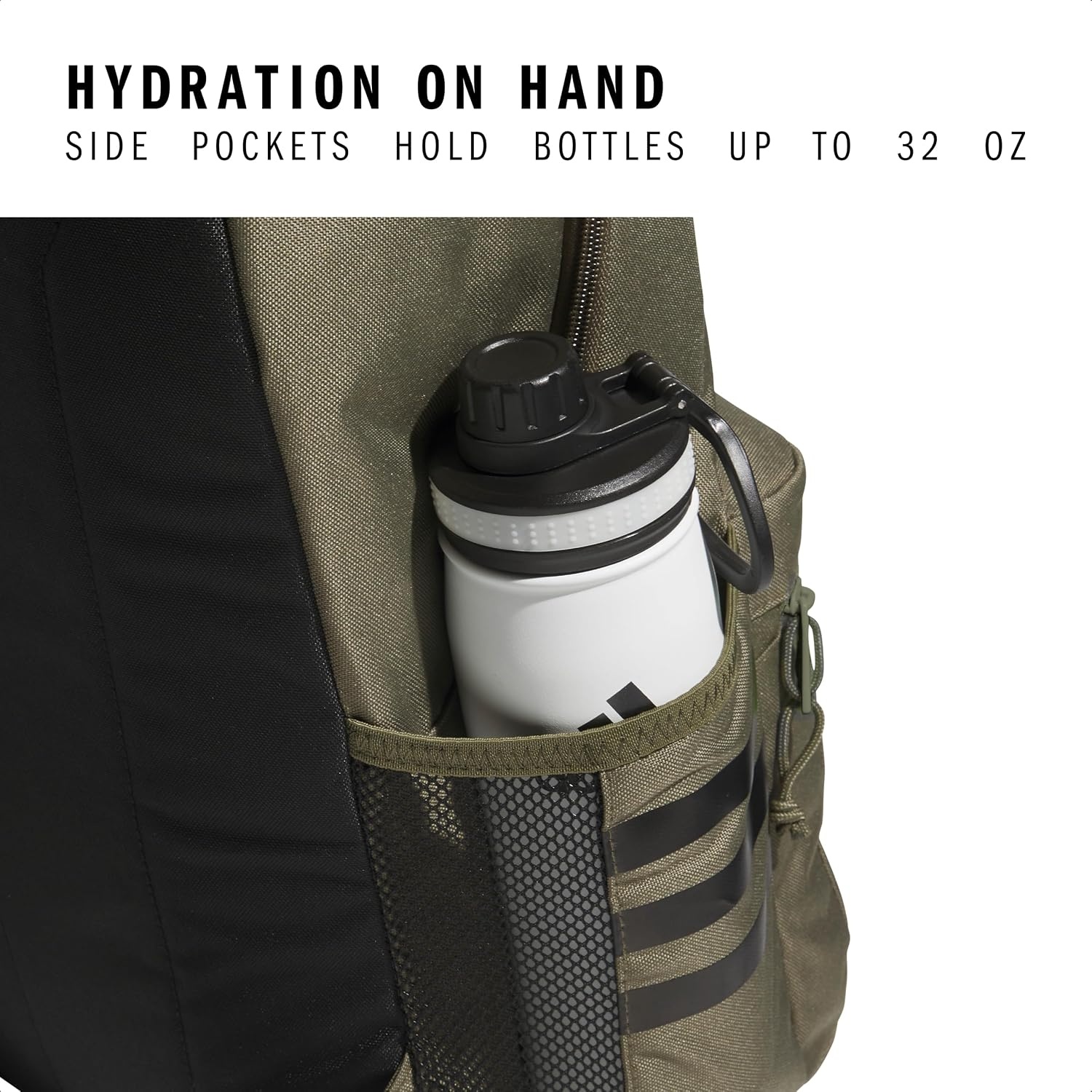 image:imageadidas Classic 3Stripe Backpack for Laptop School and Travel 28LOlive Strata GreenBlack50