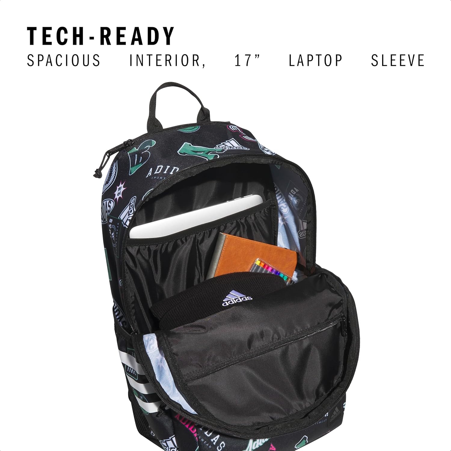 image:imageadidas Classic 3Stripe Backpack for Laptop School and Travel 28LRec League BlackWhite50