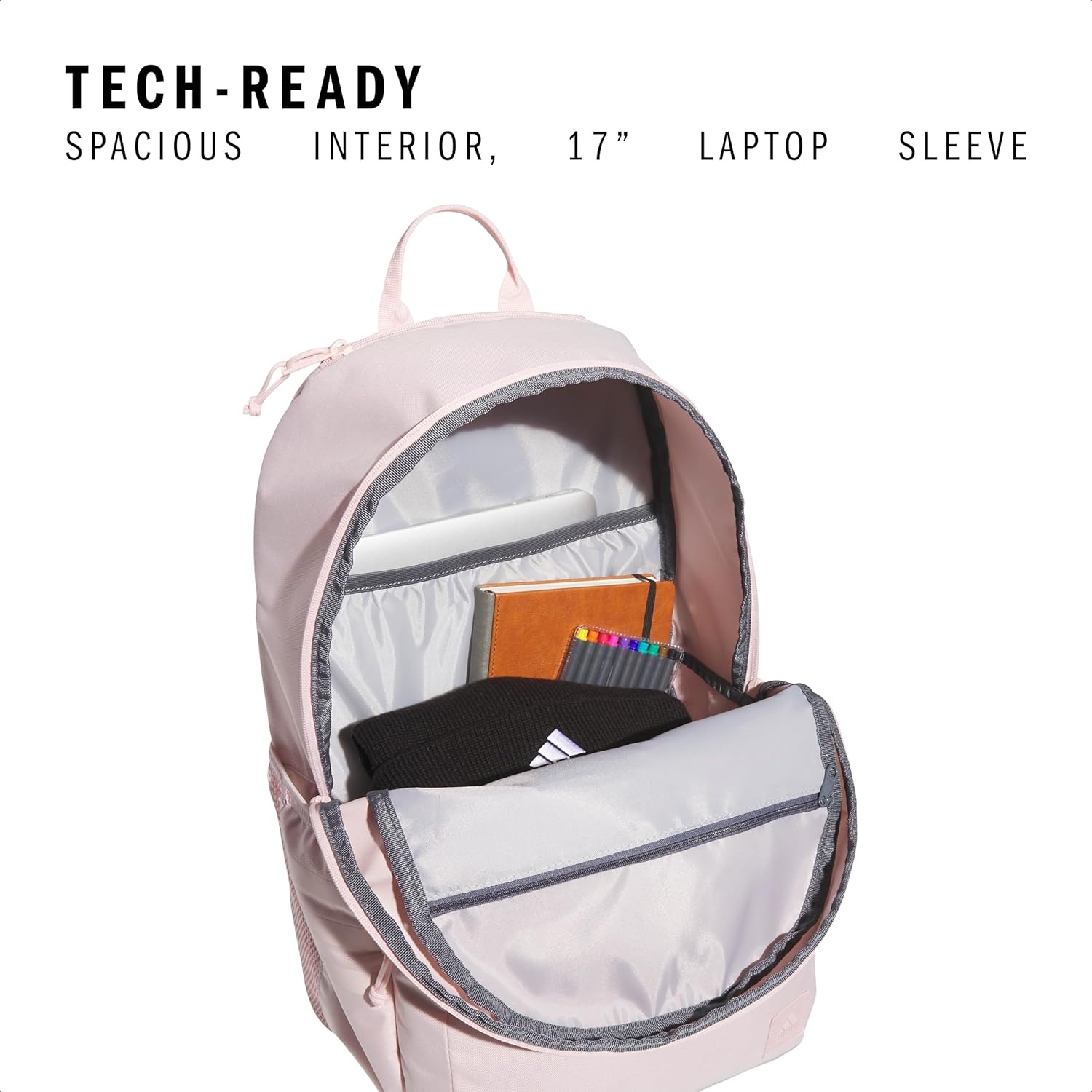 image:imageadidas Classic 3Stripe Backpack for Laptop School and Travel 28LSandy PinkOnix Grey50