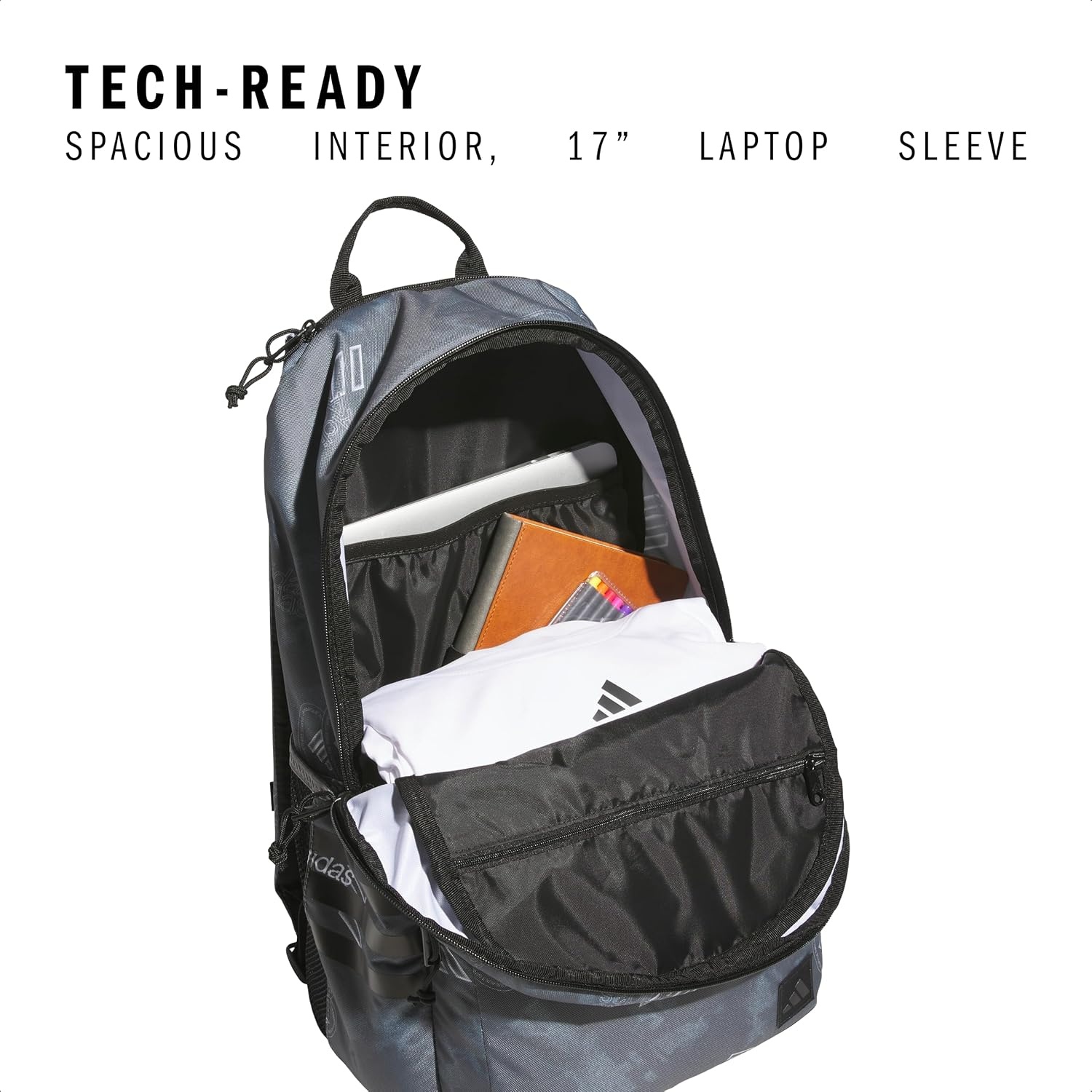 image:imageadidas Classic 3Stripe Backpack for Laptop School and Travel 28LTech Aop Grey FourBlack50