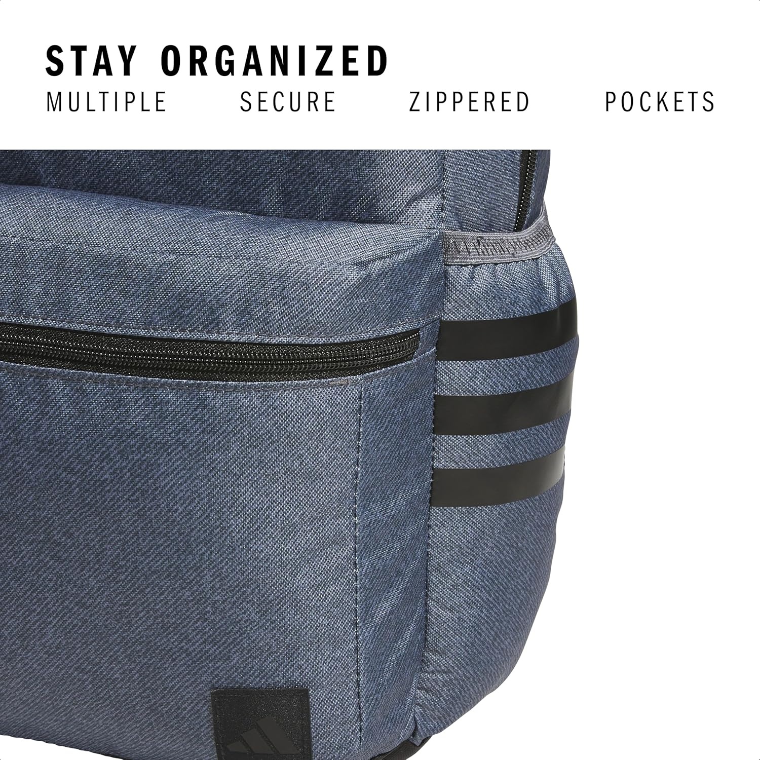 image:imageadidas Classic 3Stripe Backpack for Laptop School and Travel 28LTwill Onix GreyBlack