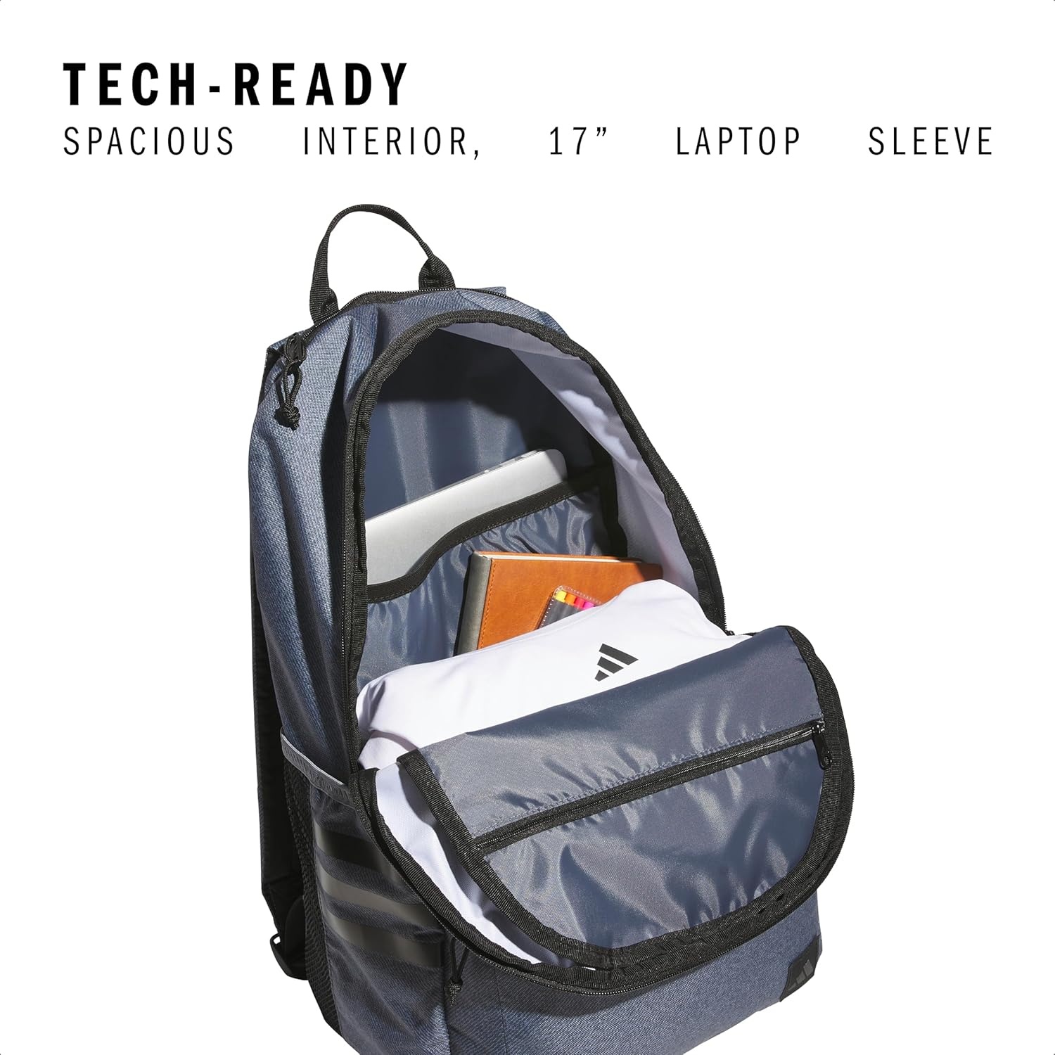 image:imageadidas Classic 3Stripe Backpack for Laptop School and Travel 28LTwill Onix GreyBlack