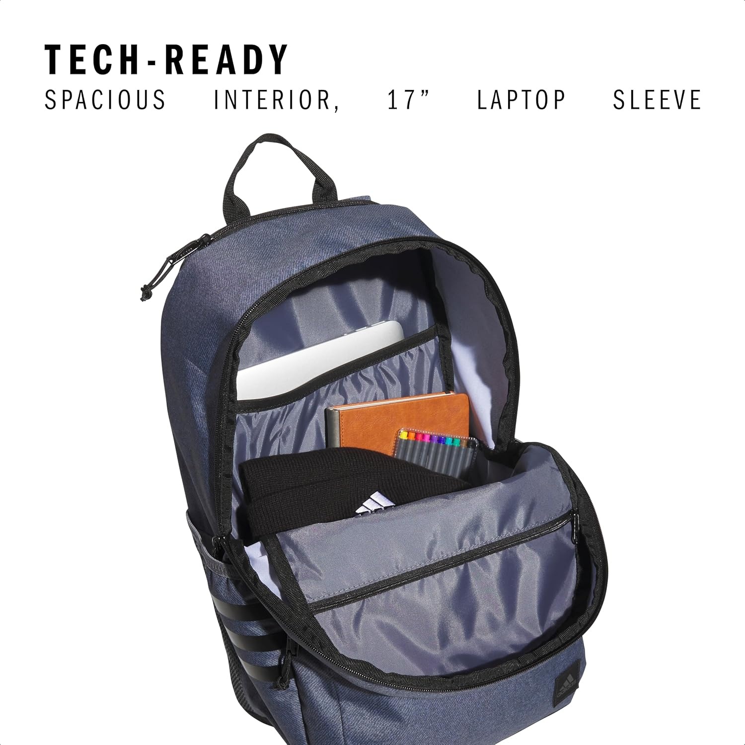 image:imageadidas Classic 3Stripe Backpack for Laptop School and Travel 28LTwill Onix GreyBlack50
