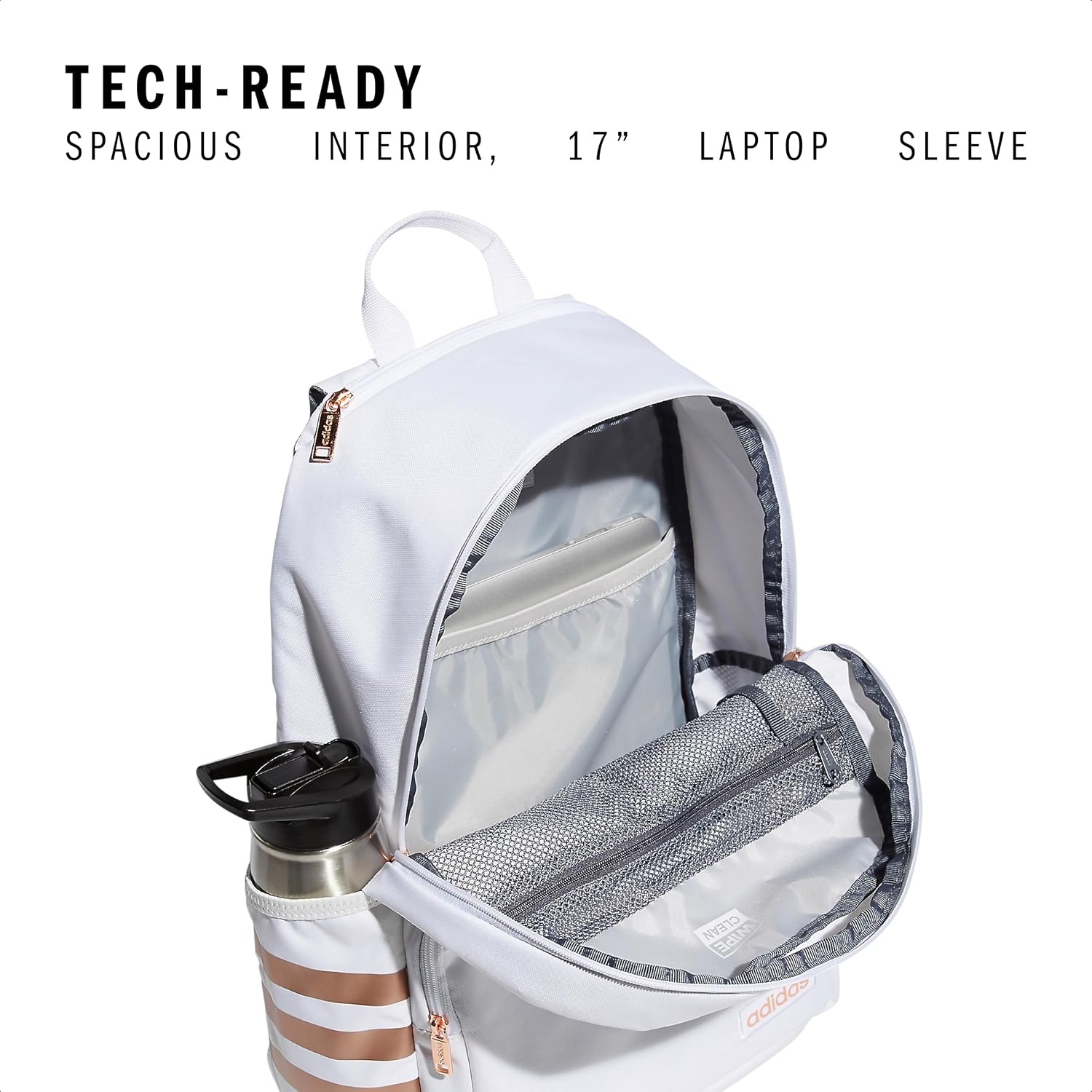 image:imageadidas Classic 3Stripe Backpack for Laptop School and Travel 28LWhiteOnix GreyRose Gold40