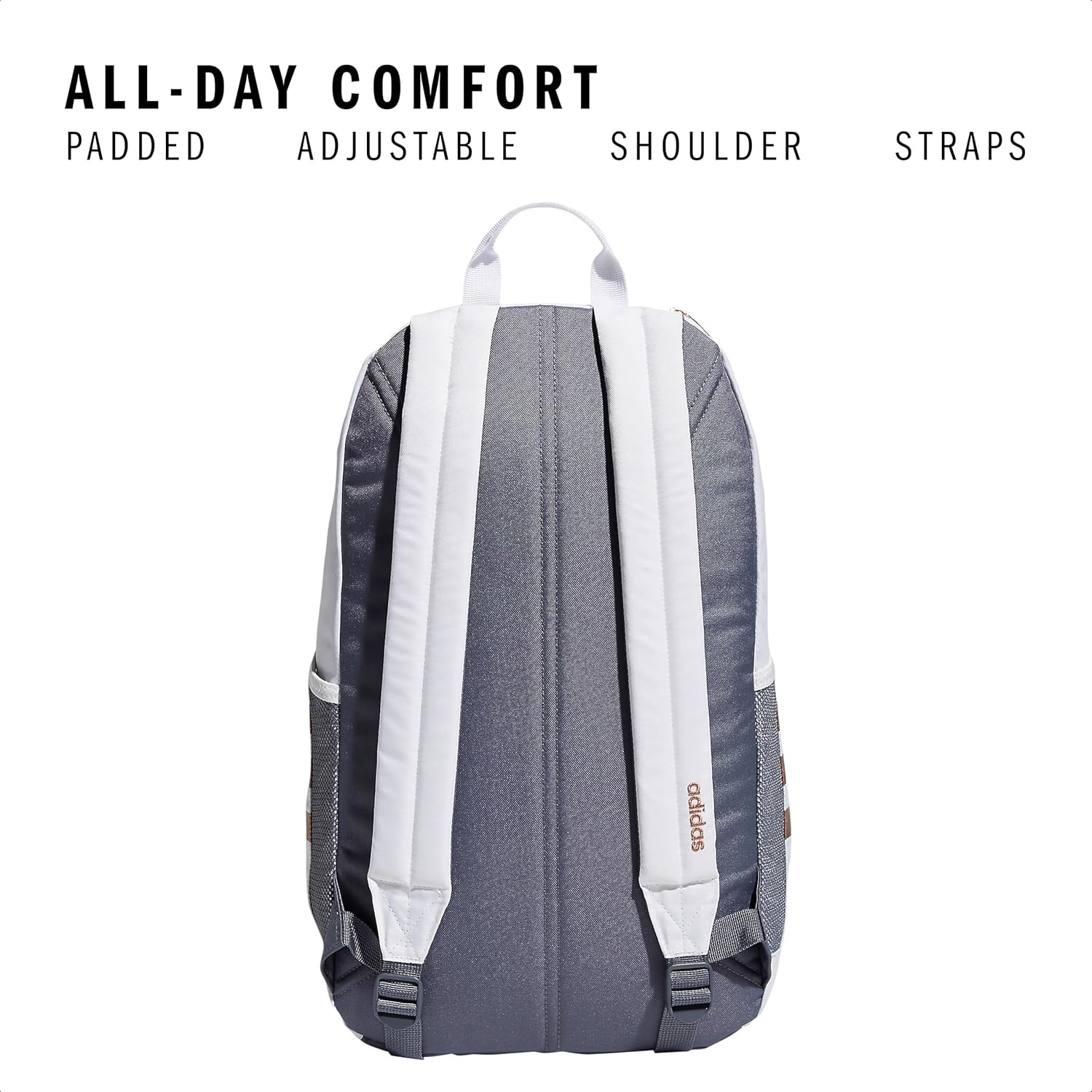 image:imageadidas Classic 3Stripe Backpack for Laptop School and Travel 28LWhiteOnix GreyRose Gold40
