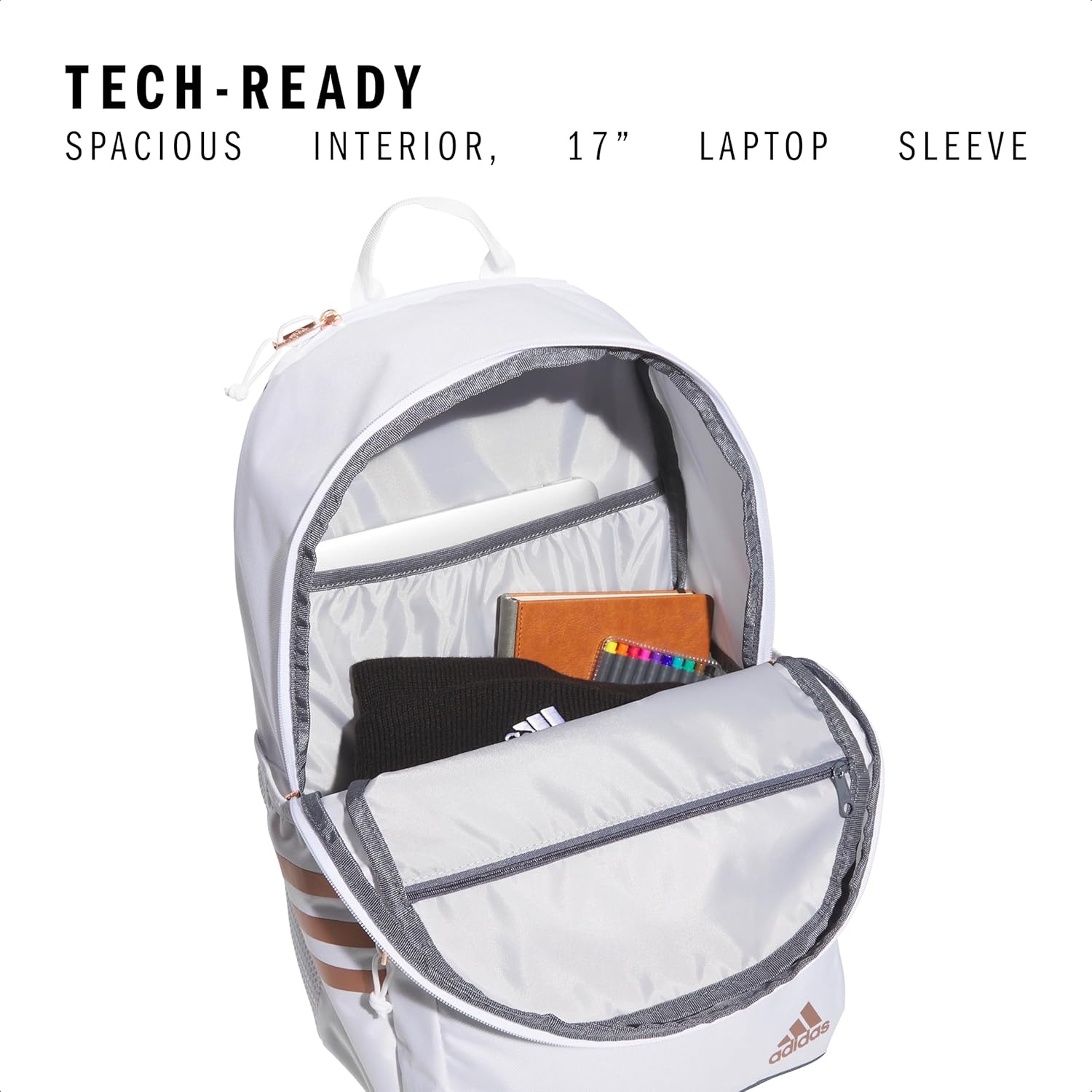 image:imageadidas Classic 3Stripe Backpack for Laptop School and Travel 28LWhiteRose GoldOnix Grey50
