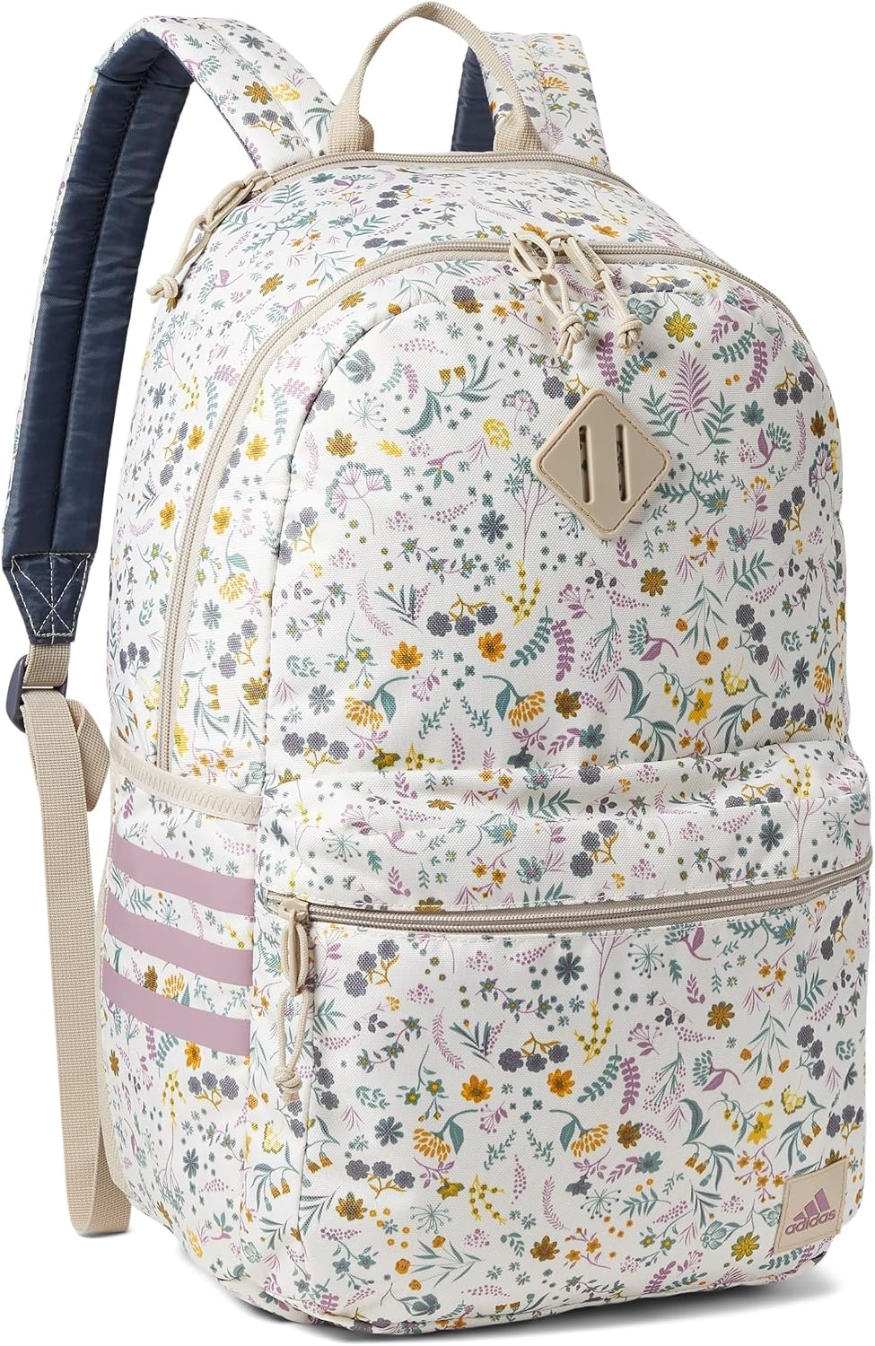 image:imageadidas Classic 3Stripe Backpack for Laptop School and Travel 28LWoodland Floral Chalk WhiteWonder Orchid Purple50
