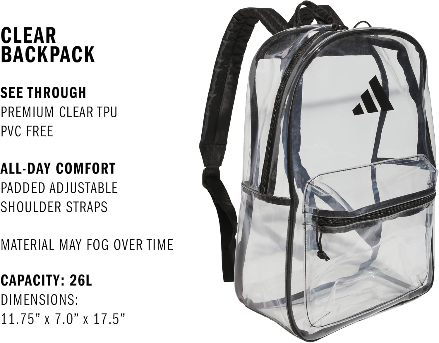 image:imageadidas Clear Backpack SeeThrough Transparent Stadium BagClearBlack20