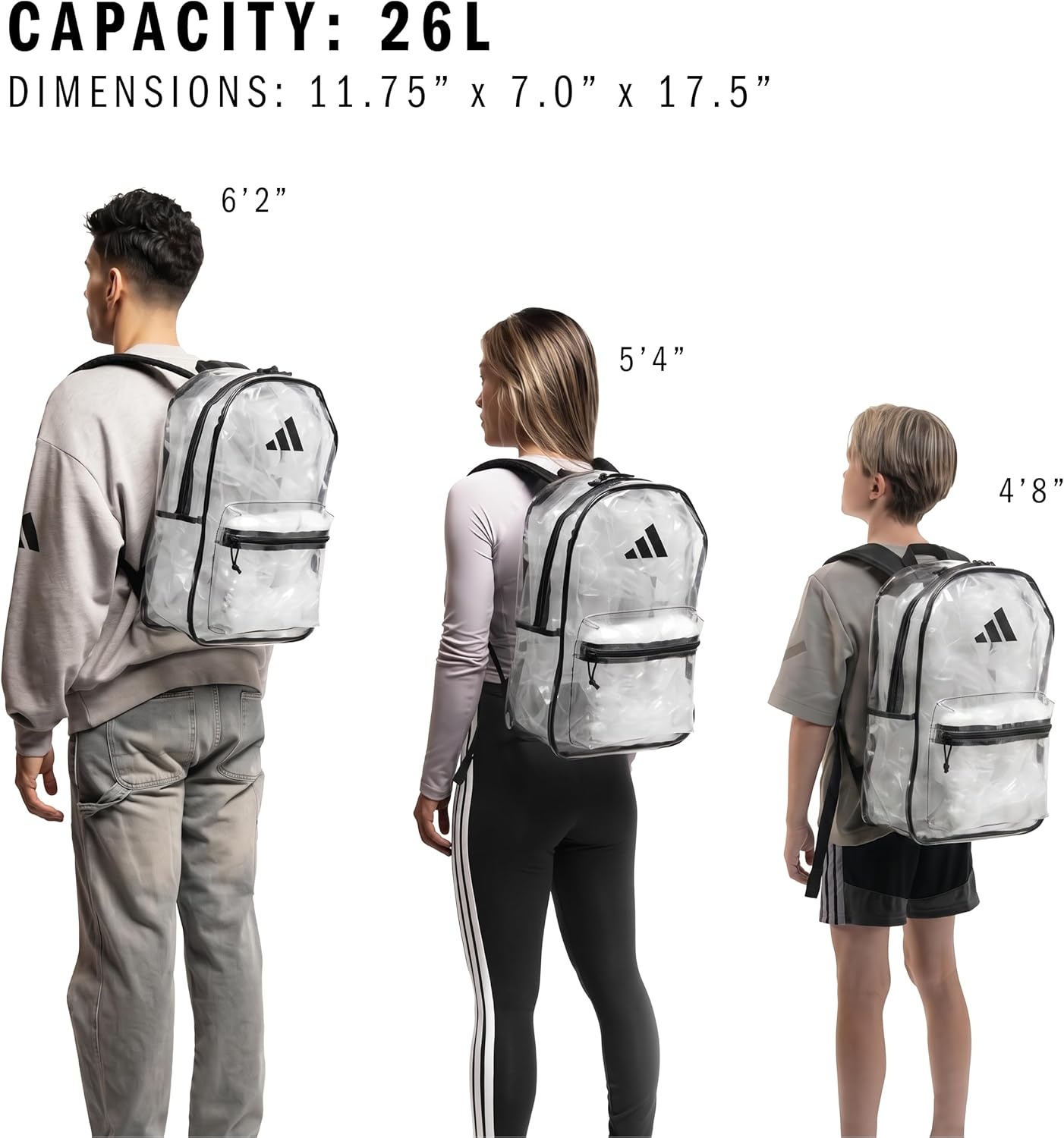 image:imageadidas Clear Backpack SeeThrough Transparent Stadium BagClearBlack20