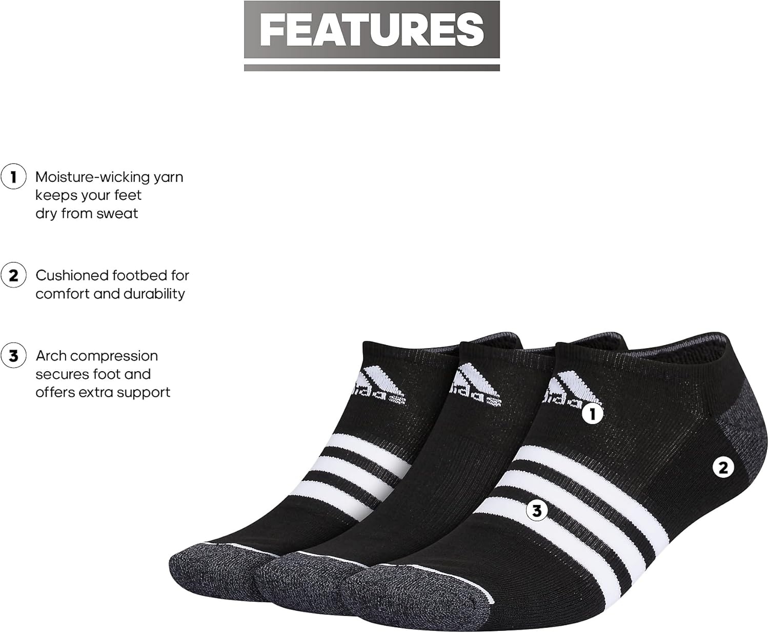 image:imageadidas Cushioned 30 3Pack No ShowBlackOnix GreyWhite3stripe3