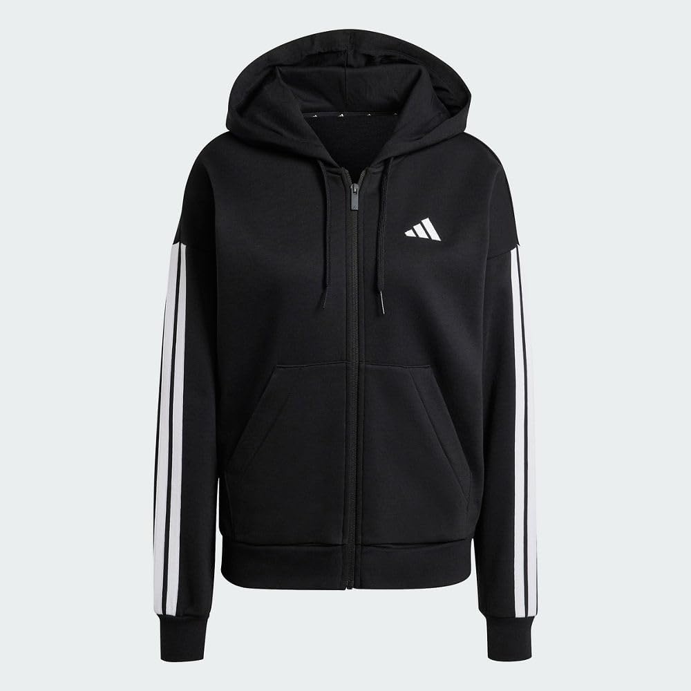 image:imageadidas Essentials 3Stripes Fleece Full Zip HoodieBlackWhite