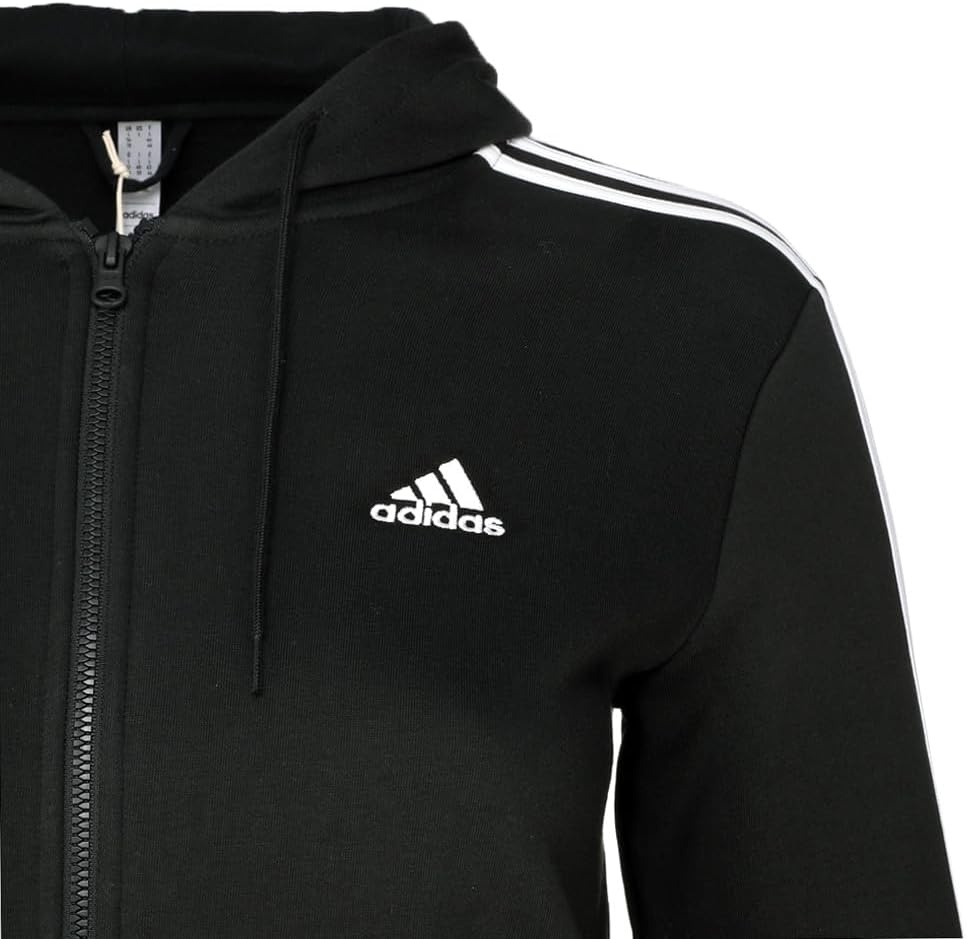 image:imageadidas Essentials 3Stripes Fleece Full Zip HoodieBlackWhite
