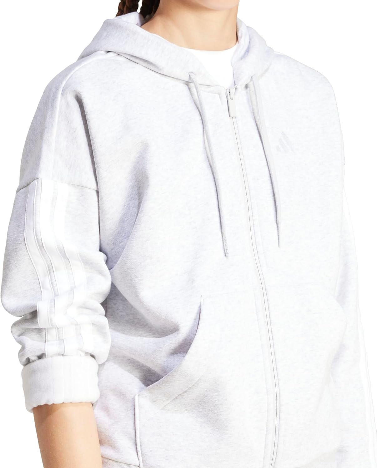 image:imageadidas Essentials 3Stripes Fleece Full Zip HoodieLight Grey HeatherWhite