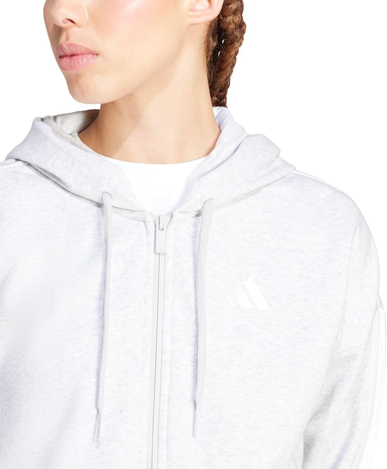 image:imageadidas Essentials 3Stripes Fleece Full Zip HoodieLight Grey HeatherWhite