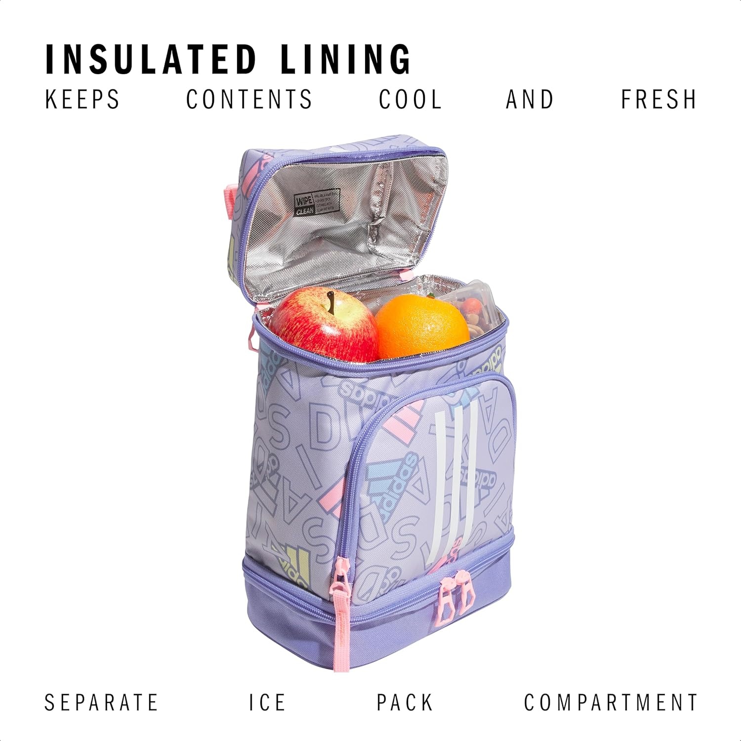 image:imageadidas Excel Lunch Bag Insulated Cooler Lunchbox 6LAdi Comp Silver VioletLight PurplePink Spark