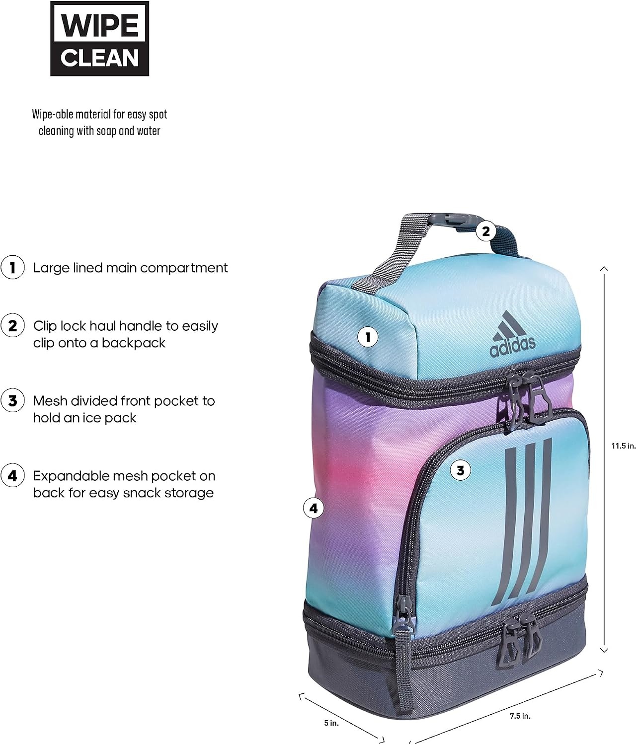 image:imageadidas Excel Lunch Bag Insulated Cooler Lunchbox 6LGradient Rose Tone PinkOnix Grey