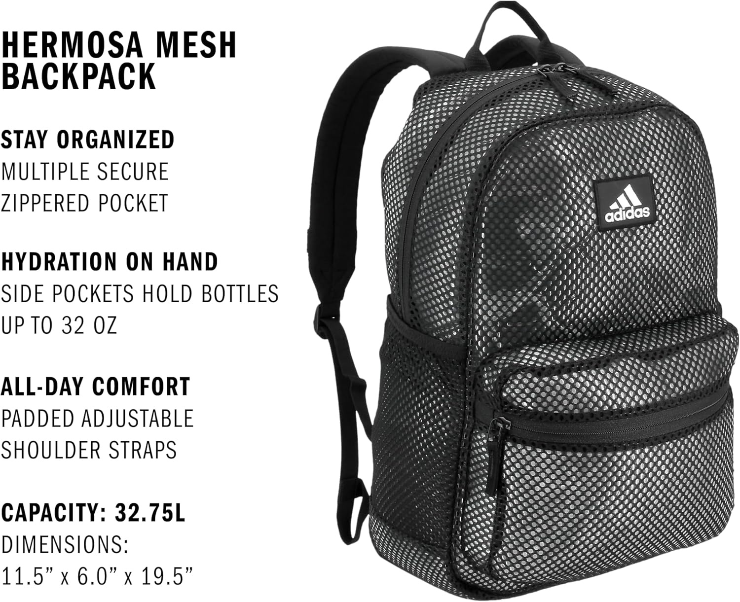 image:imageadidas Hermosa Mesh SeeThrough Backpack Festival Concert Stadium Beach Bag 29LBlackWhite2