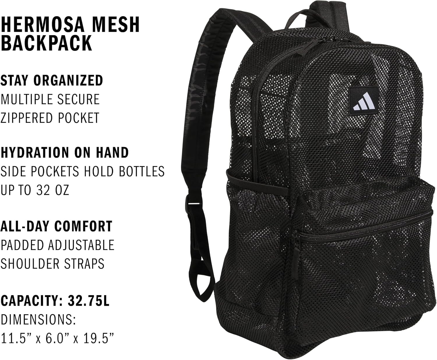 image:imageadidas Hermosa Mesh SeeThrough Backpack Festival Concert Stadium Beach Bag 29LBlackWhite3
