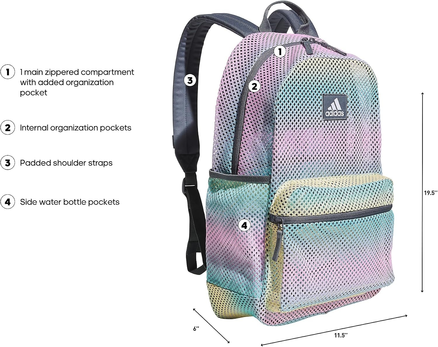 image:imageadidas Hermosa Mesh SeeThrough Backpack Festival Concert Stadium Beach Bag 29LGradient Flash AquaOnix Grey2