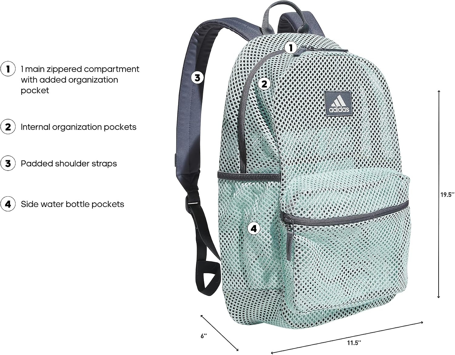 image:imageadidas Hermosa Mesh SeeThrough Backpack Festival Concert Stadium Beach Bag 29LSemi Flash Aqua BlueOnix Grey2