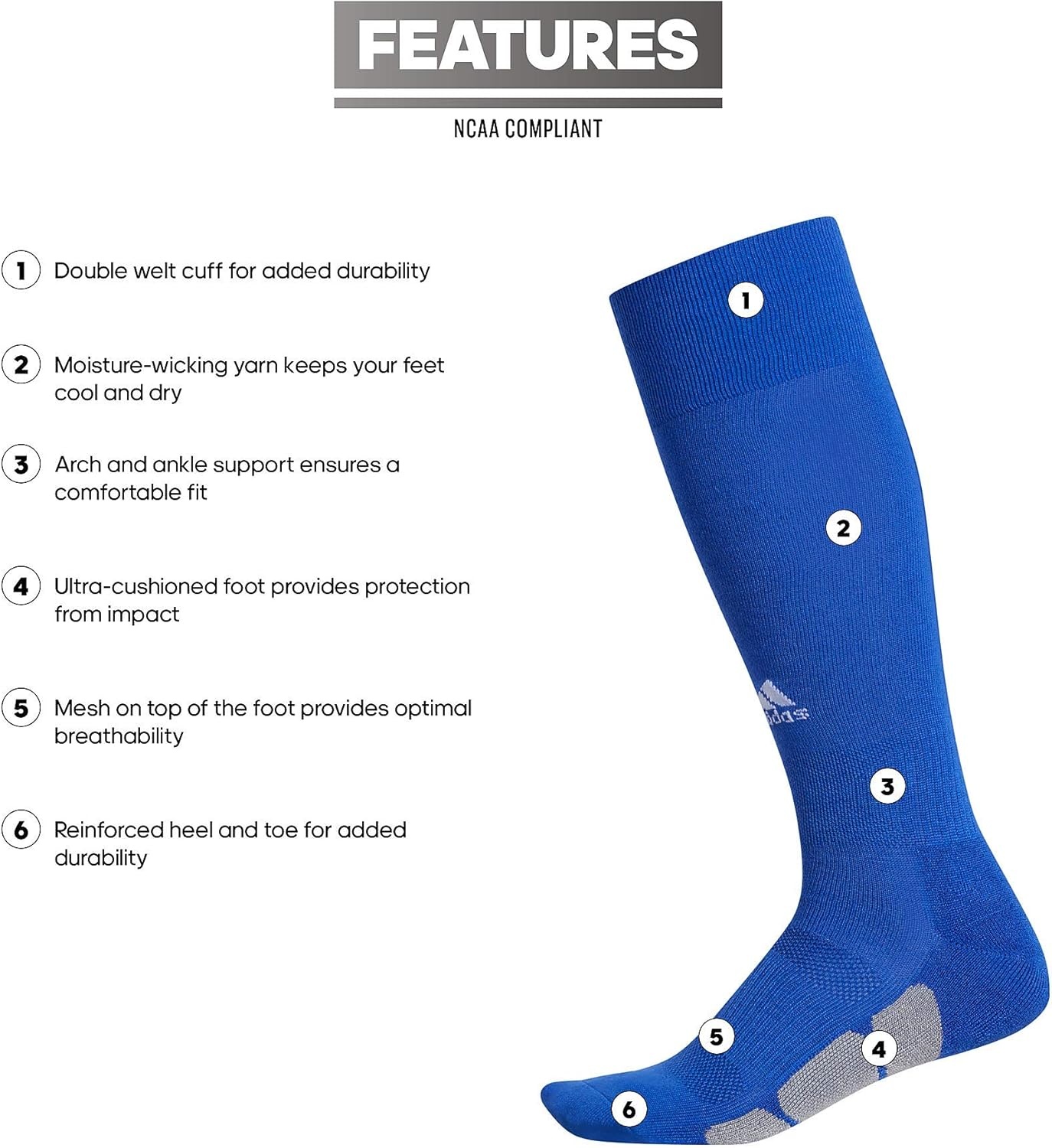 image:imageadidas Icon Baseball Softball Socks 1Pair Durable Over the Calf Length for Boys Girls Men and WomenTeam Royal BlueLight Onix GreyWhite