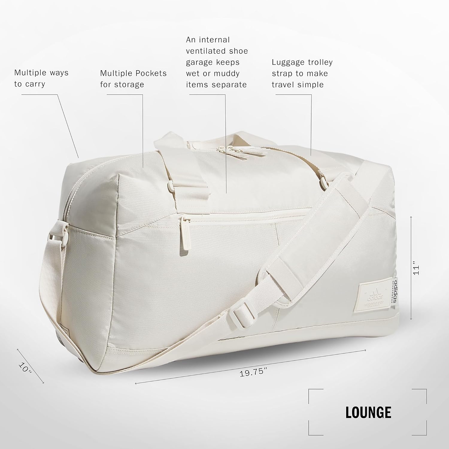 image:imageadidas Lounge Premium Sport Duffel Bag for Travel and Gym Alumina Beige One SizeAlumina Beige