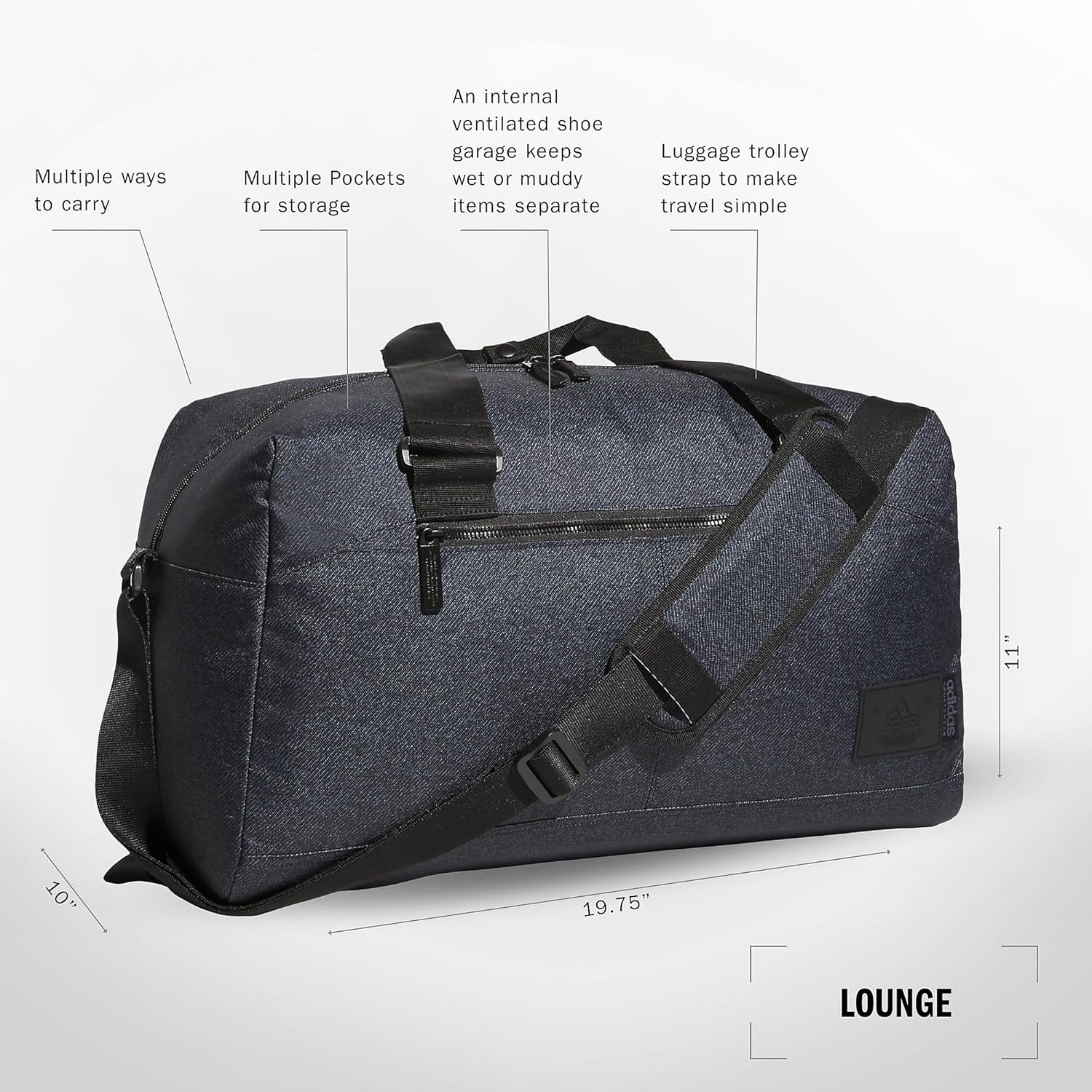 image:imageadidas Lounge Premium Sport Duffel Bag for Travel and Gym Alumina Beige One SizeTwill BlackBlack