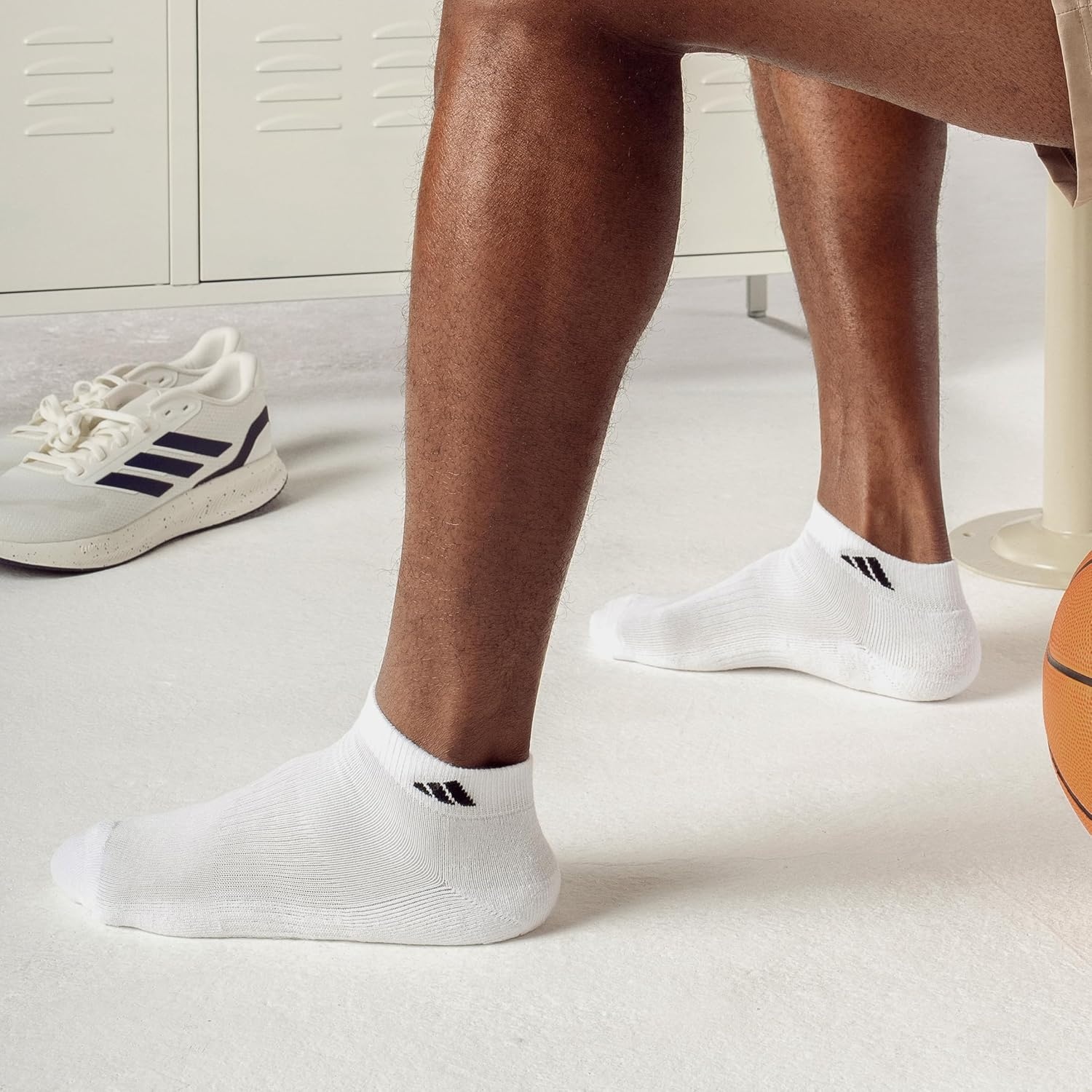 image:imageadidas Mens Athletic Cushioned Low Cut Ankle Socks 6 Pairs Durable amp ComfortableKhaki SixWhiteCrystal Linen Beige