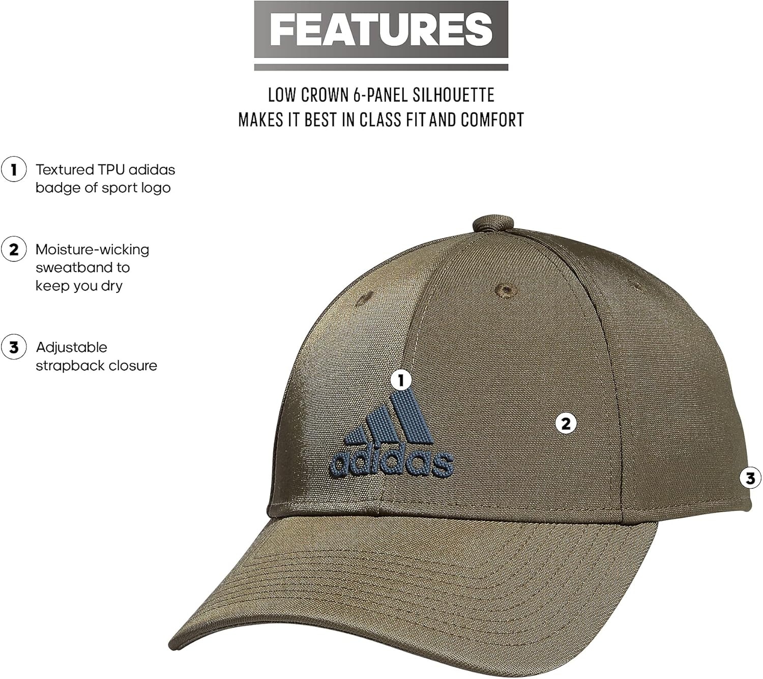 image:imageadidas Mens Decision Structured Adjustable CapOlive Strata GreenOnix Grey