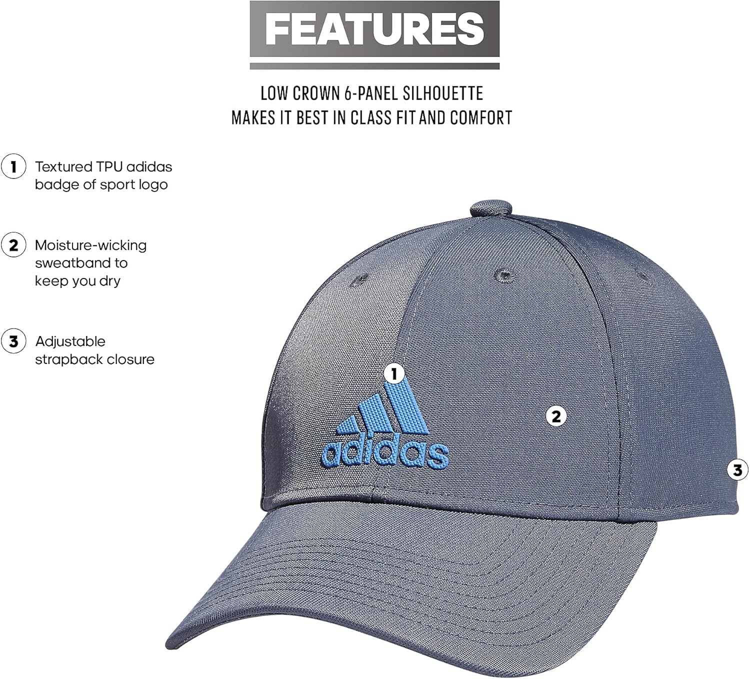 image:imageadidas Mens Decision Structured Adjustable CapOnix GreyBlue Fusion