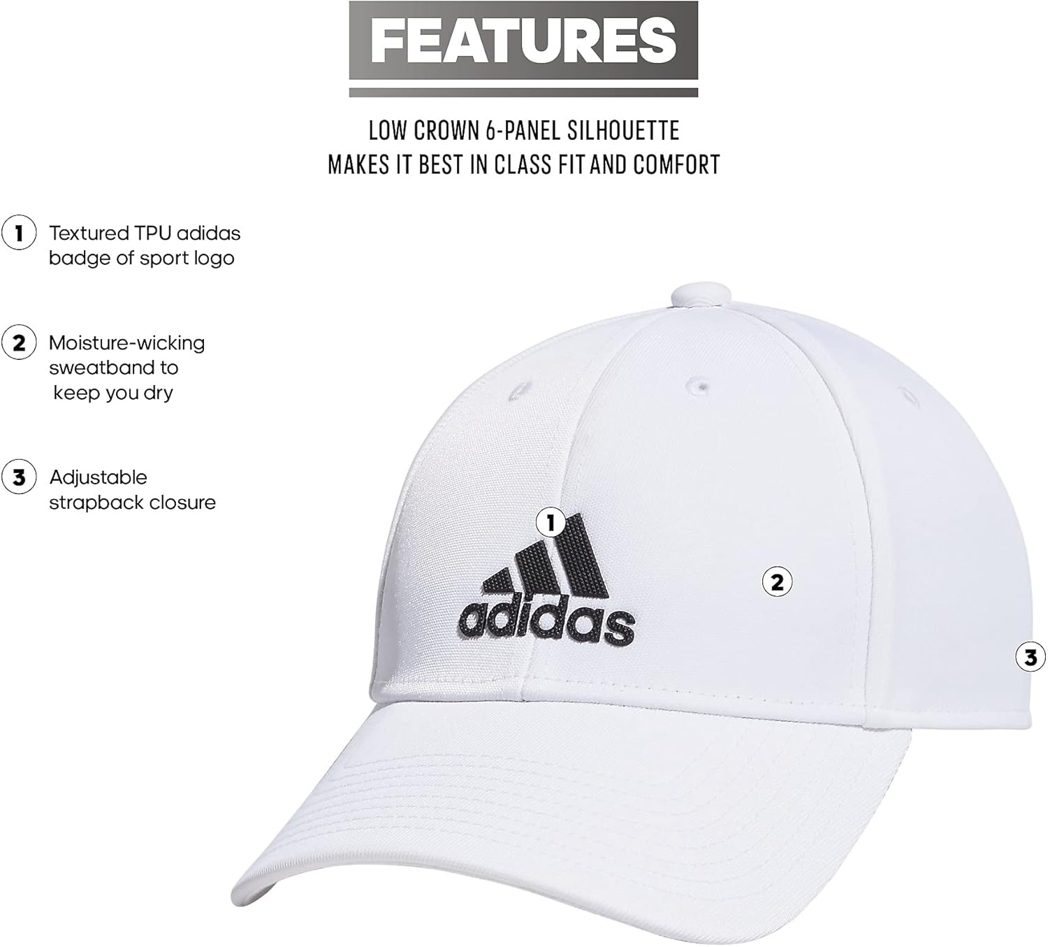 image:imageadidas Mens Decision Structured Adjustable CapWhiteBlack