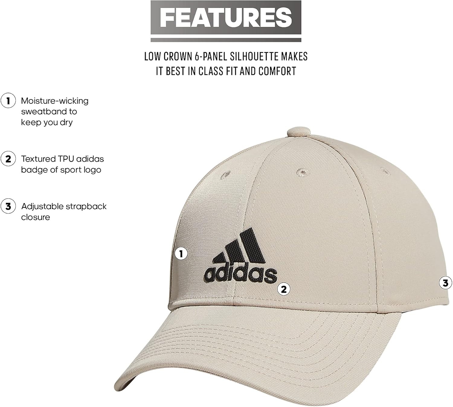 image:imageadidas Mens Decision Structured Adjustable CapWonder BeigeBlack