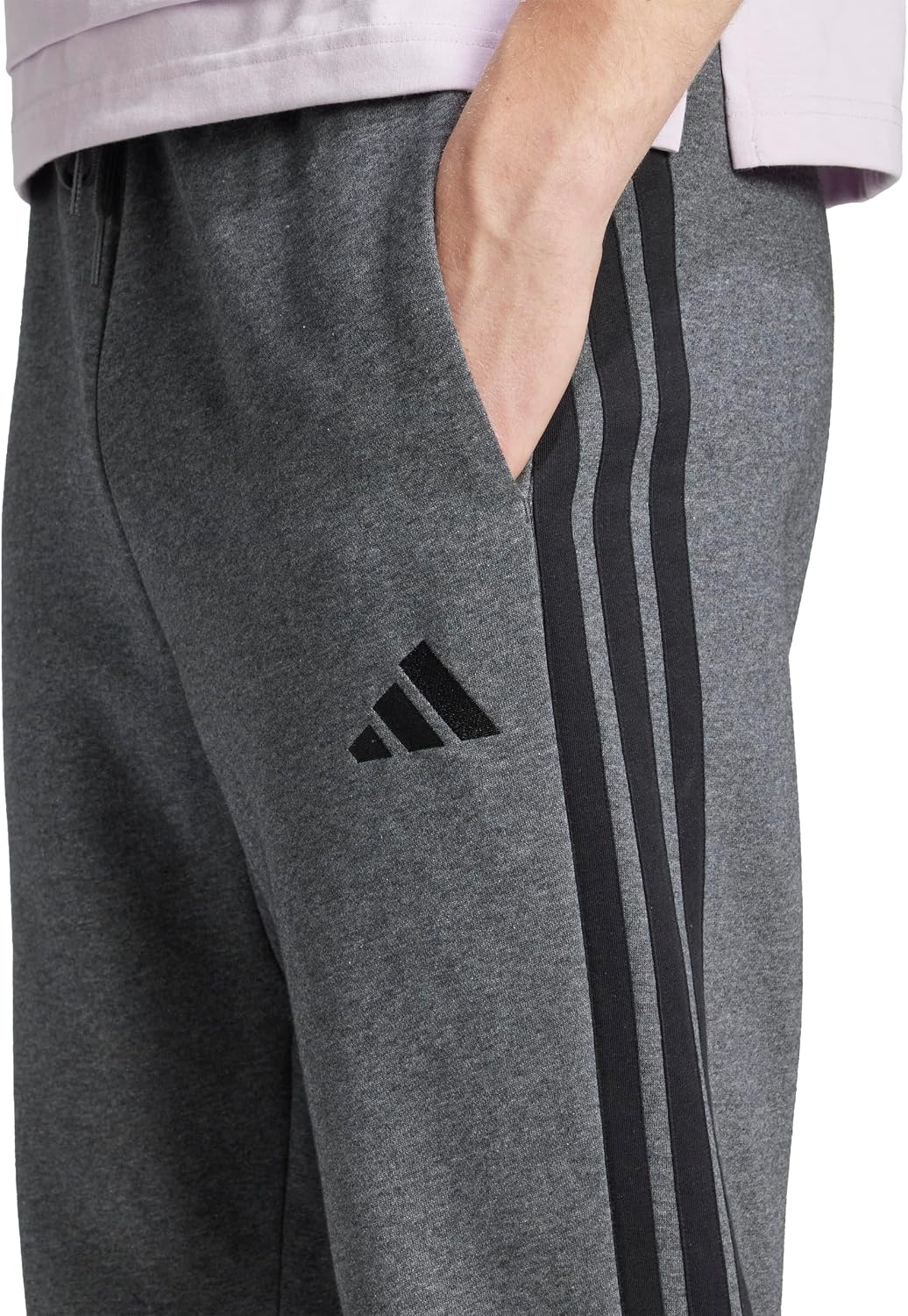 image:imageadidas Mens Essentials 3Stripes Fleece PantsDark Grey HeatherBlack