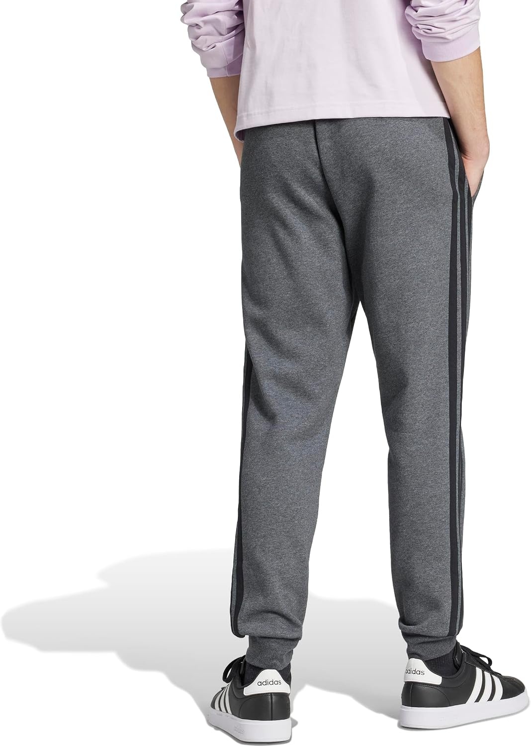 image:imageadidas Mens Essentials 3Stripes Fleece PantsDark Grey HeatherBlack
