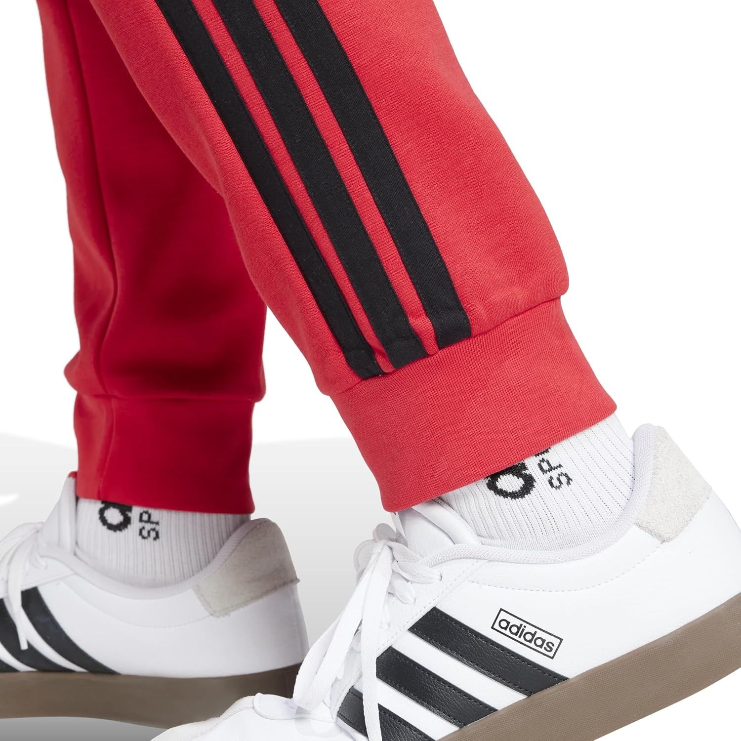 image:imageadidas Mens Essentials 3Stripes Fleece PantsPure RubyBlack