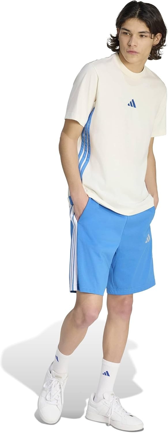 image:imageadidas Mens Essentials 3Stripes Single Jersey TShirtOff WhiteRay Blue