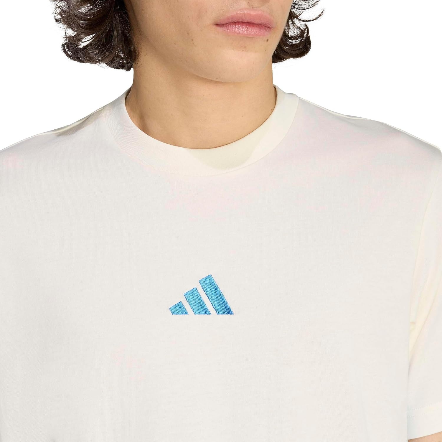 image:imageadidas Mens Essentials 3Stripes Single Jersey TShirtOff WhiteRay Blue