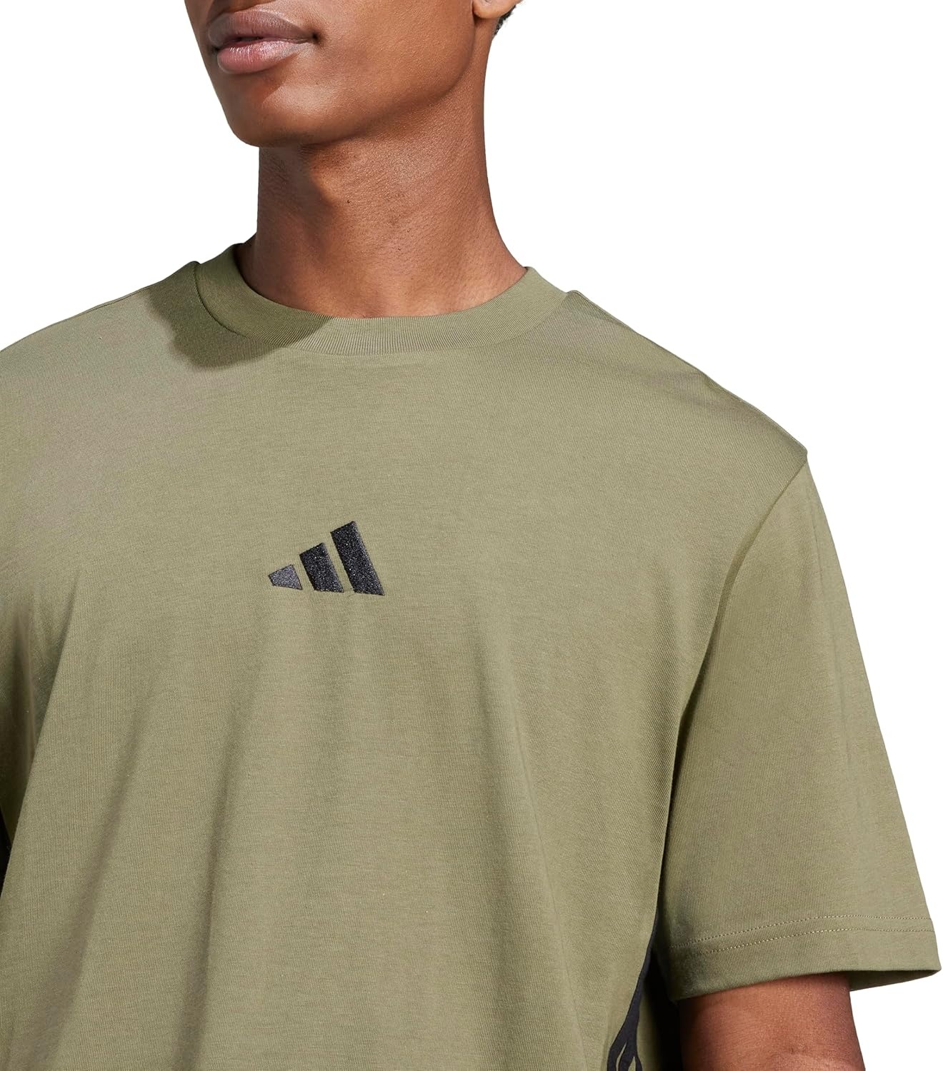 image:imageadidas Mens Essentials 3Stripes Single Jersey TShirtOlive StrataBlack