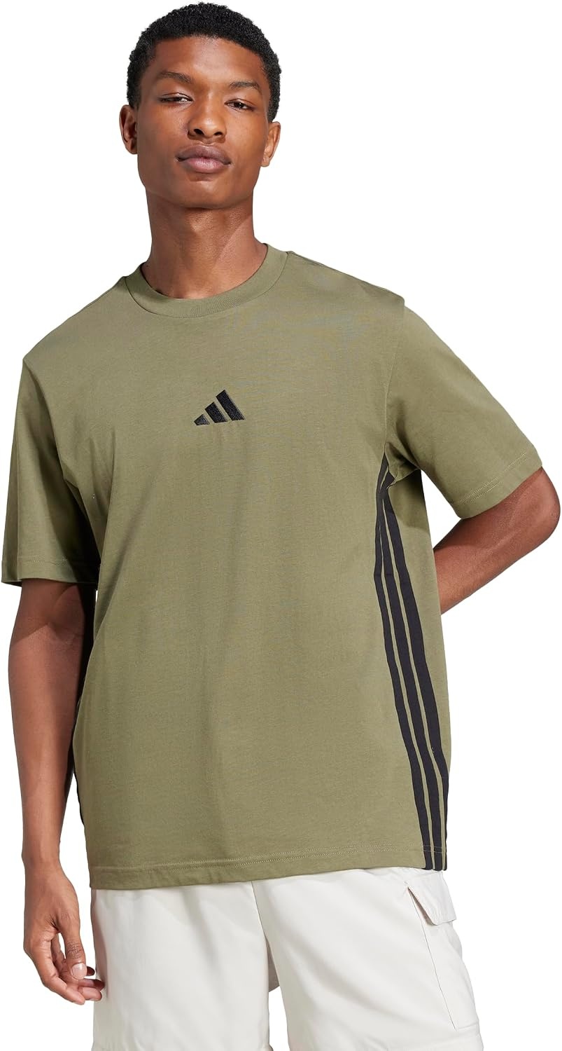 image:imageadidas Mens Essentials 3Stripes Single Jersey TShirtOlive StrataBlack